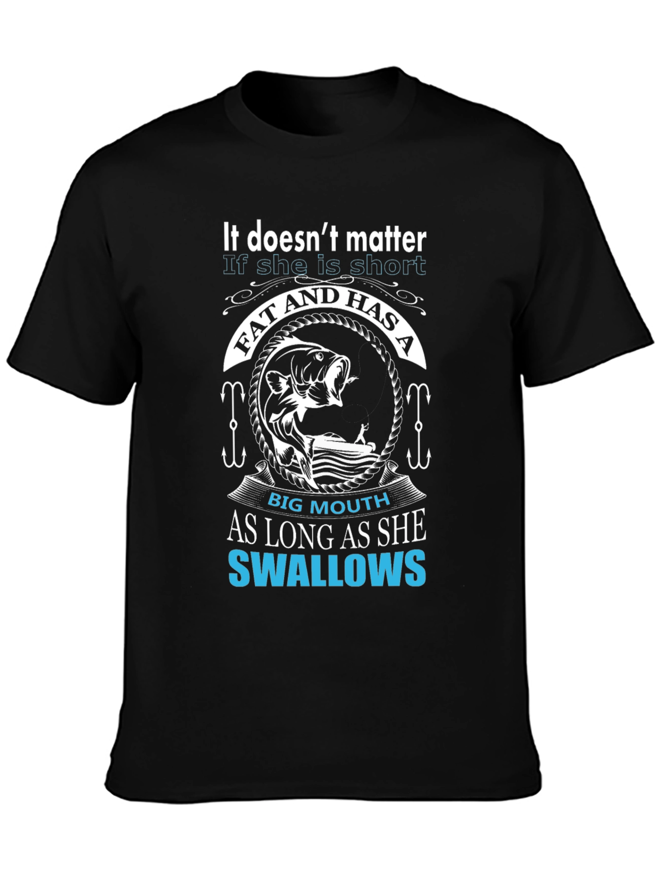 Black Fishing Humor T-Shirt -  Big Mouth Swallows Tee view 3
