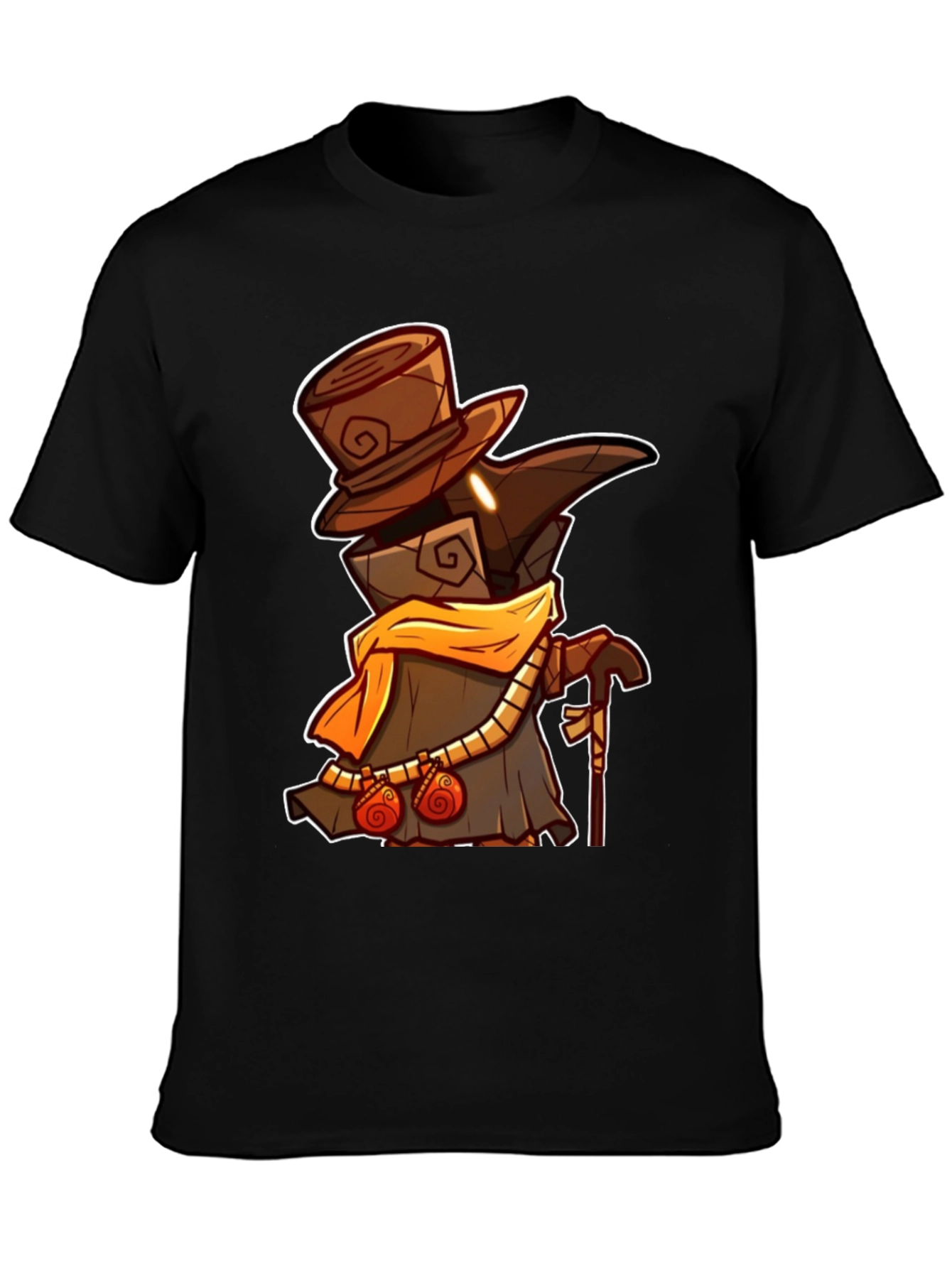 Black Plague Doctor Cartoon Graphic T-Shirt - Black view 3