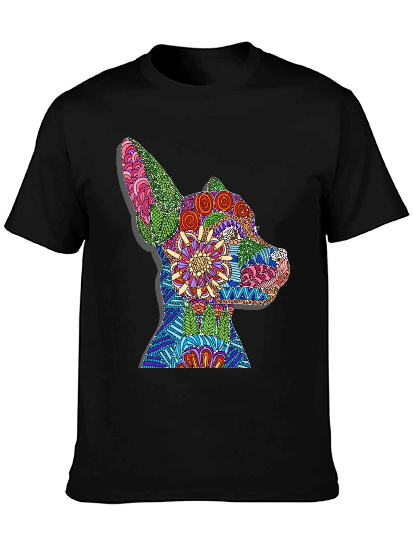 Black Dog Mandala Graphic Print T-Shirt - Black view 3
