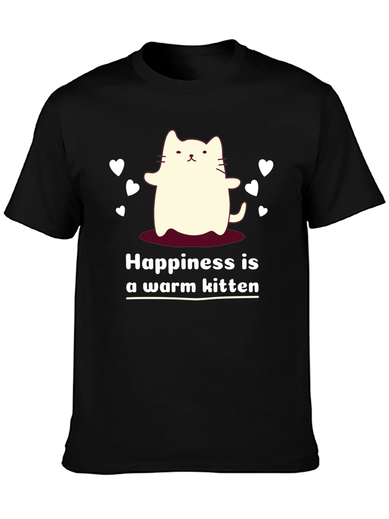 Black Cute Kitten Happiness Graphic Tee - Soft Comfort Fit view 3
