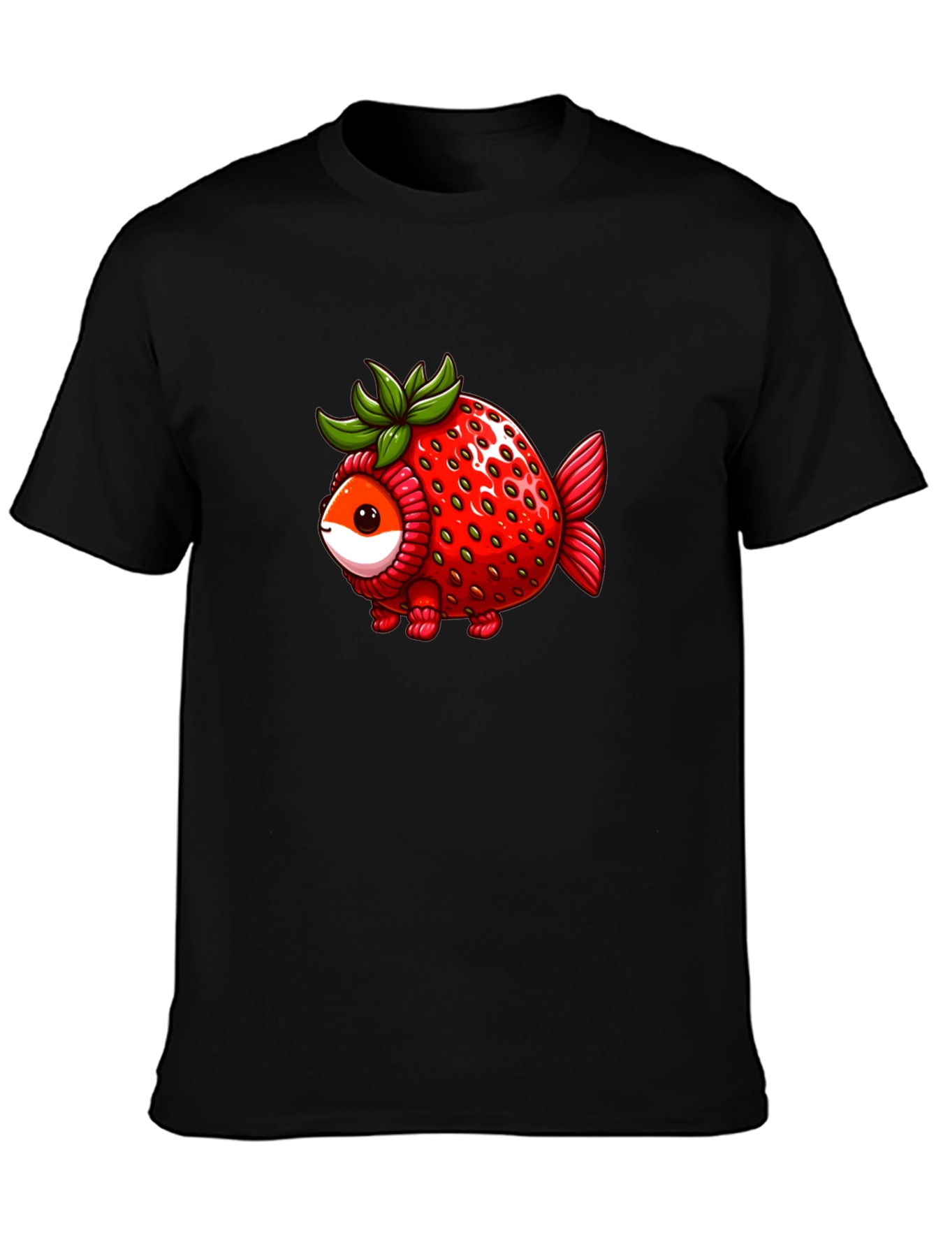 Black Strawberry Fish T-Shirt - Unique Graphic Tee view 3