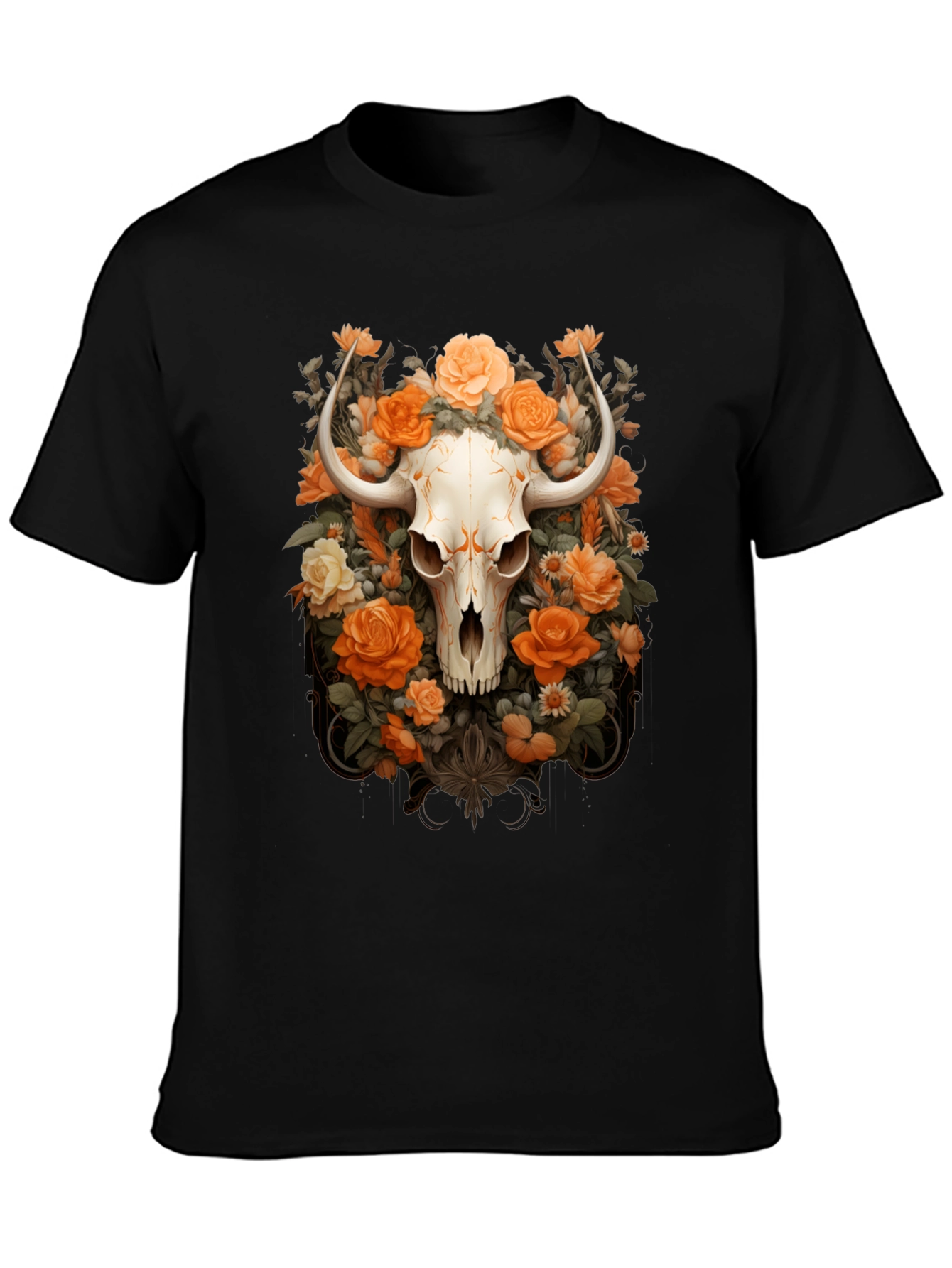Black Floral Skull Graphic Tee - Unique Design view 3