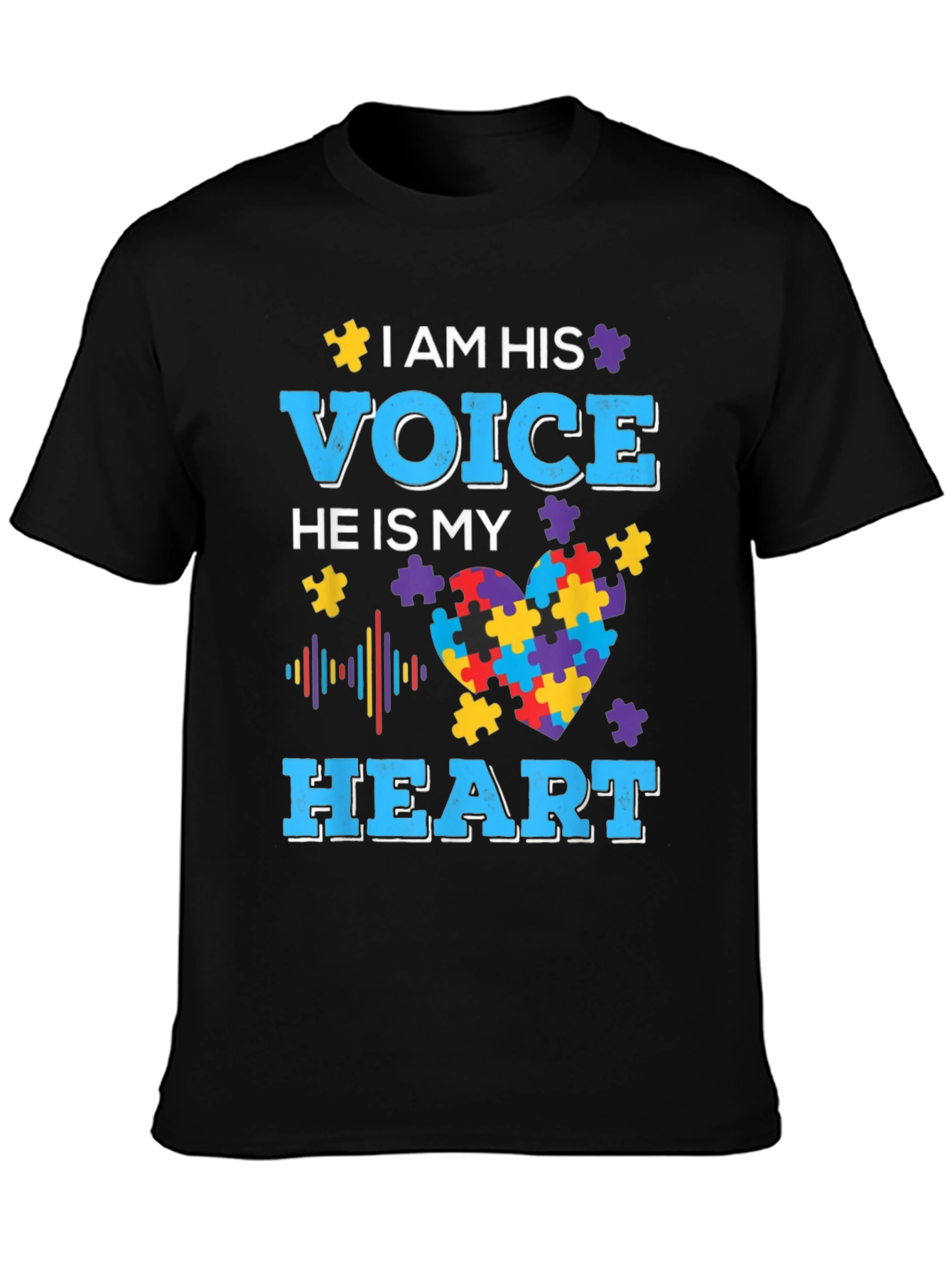 Black Autism Awareness T-Shirt - I am his Voice view 3