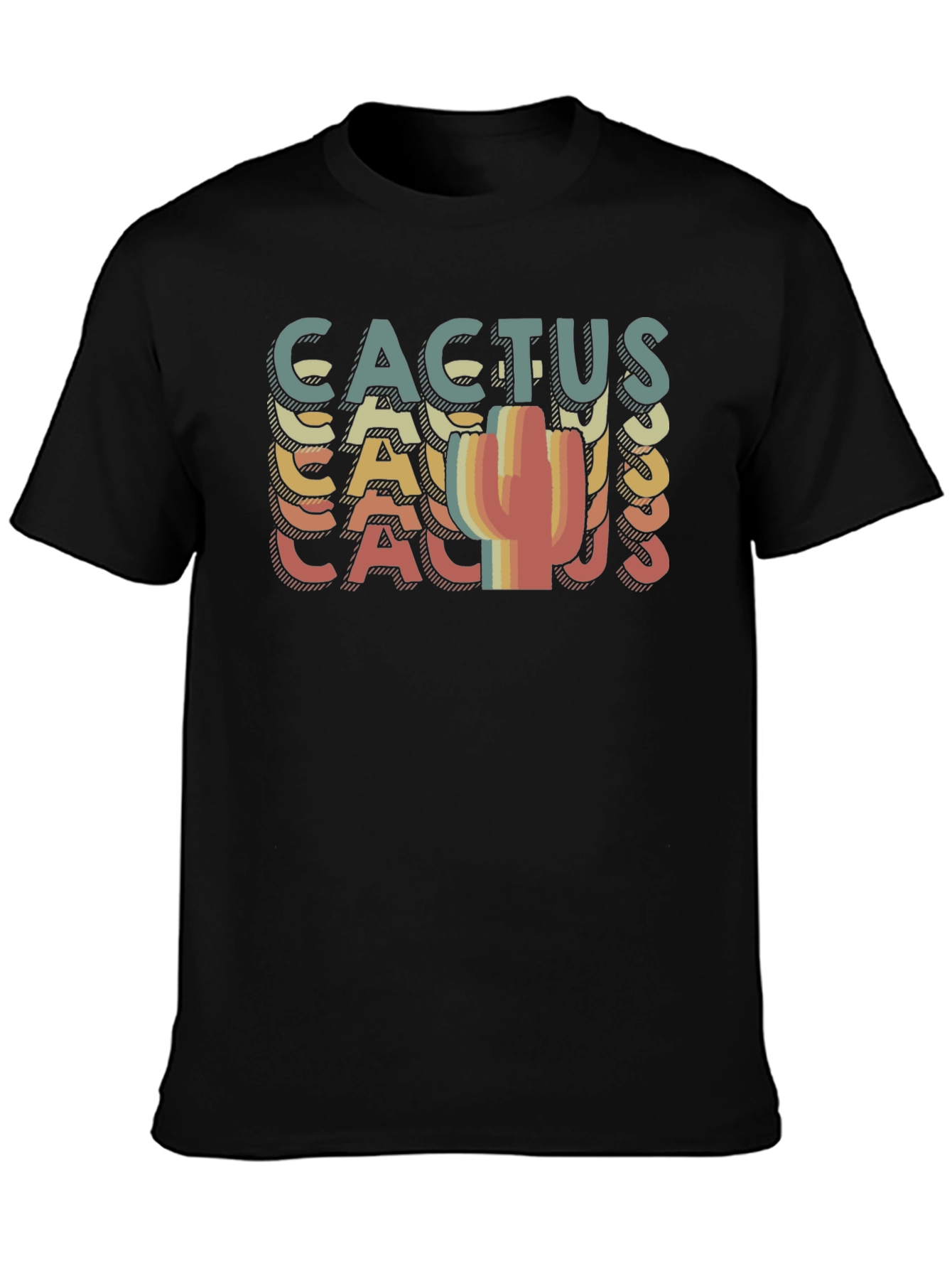 Black Retro Cactus Graphic T-Shirt view 3
