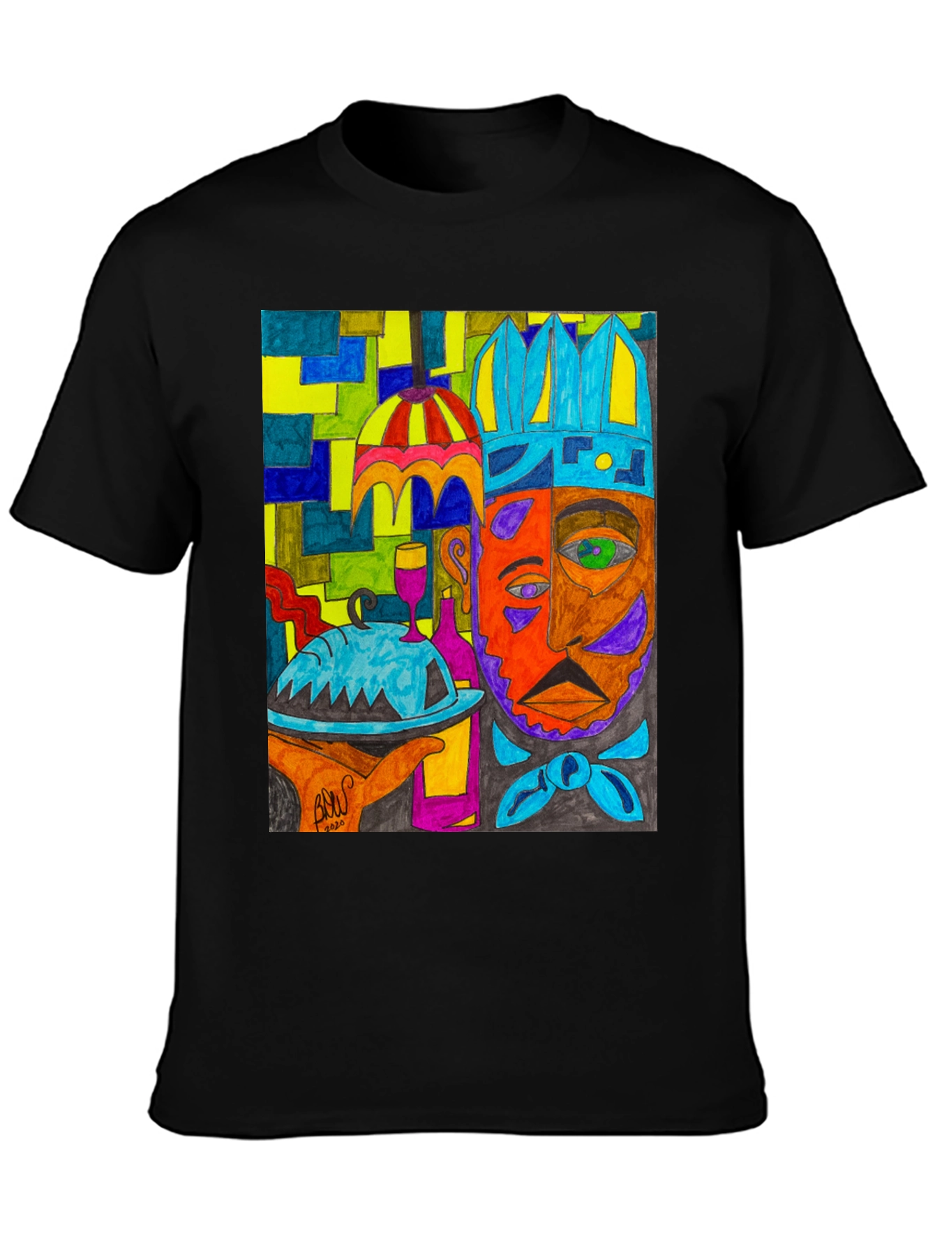Black Artistic Graphic Print Men's Tee - Abstract Chef view 3