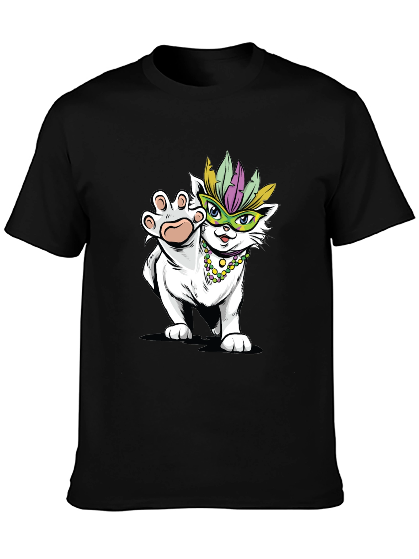 Black Mardi Gras Cat T-Shirt - Festive Party Wear view 3