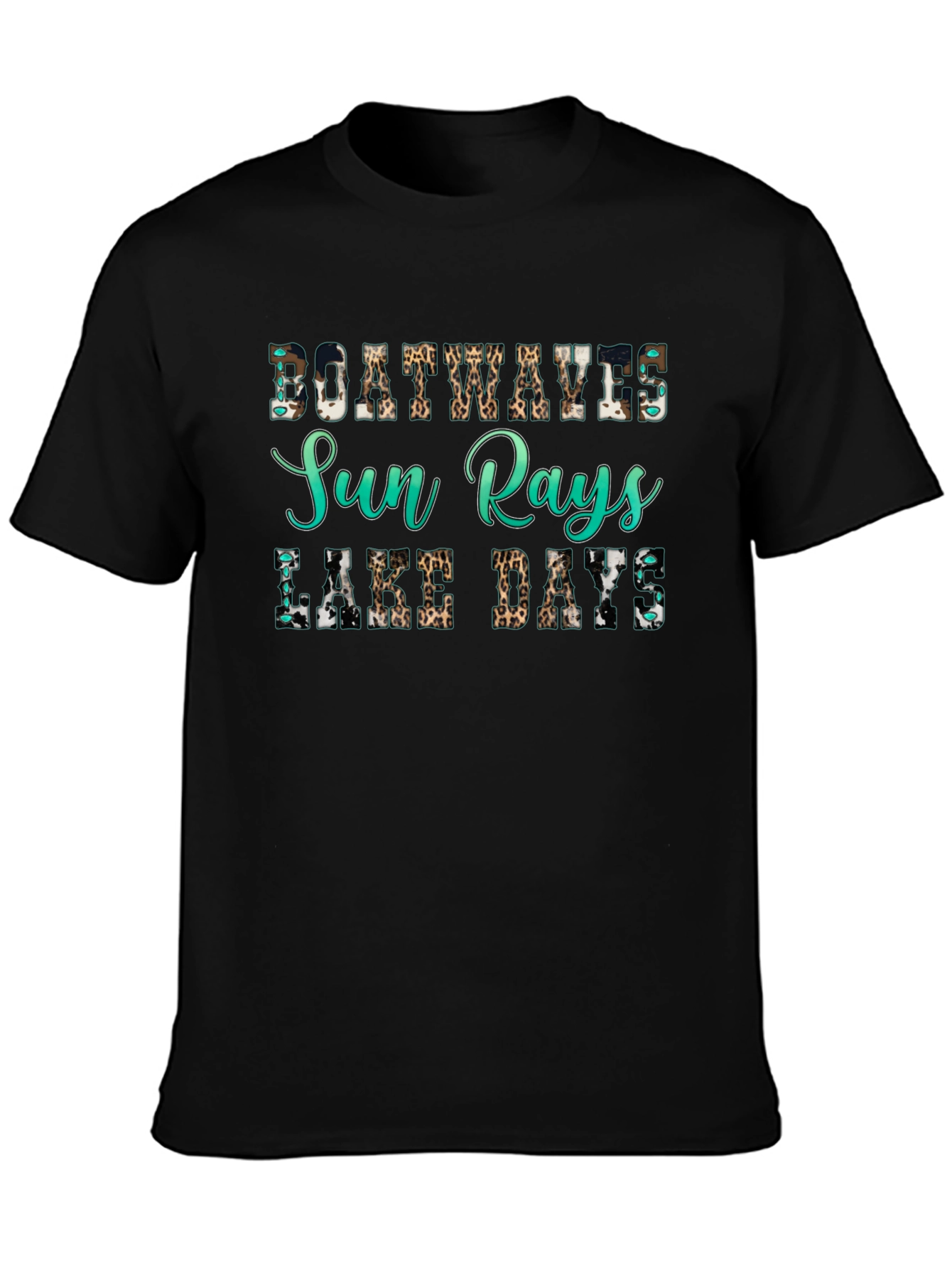 Black Boat Waves Sun Rays Lake Days Graphic Tee view 3