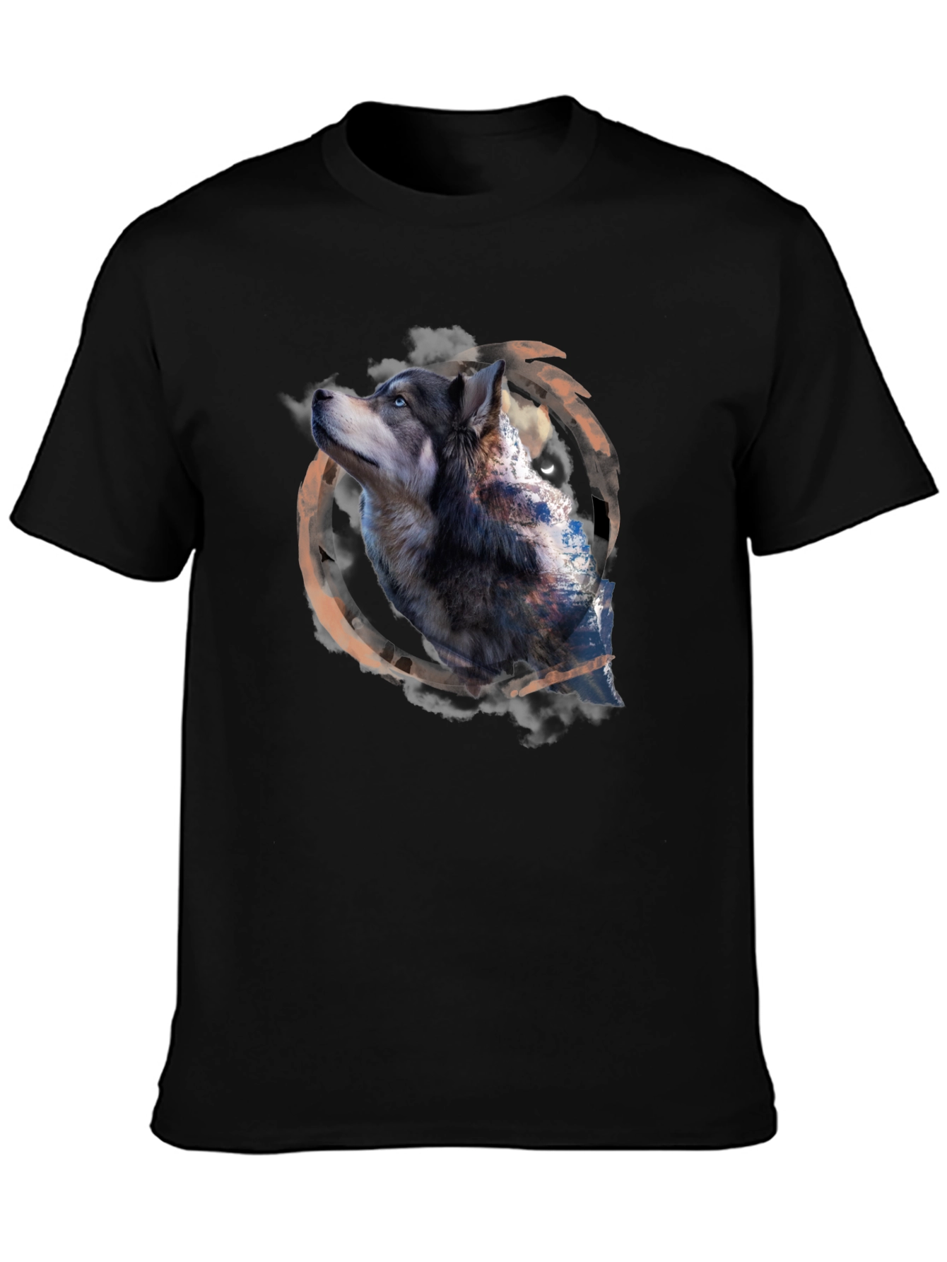 Black Wolf Graphic Print Black T-Shirt view 3