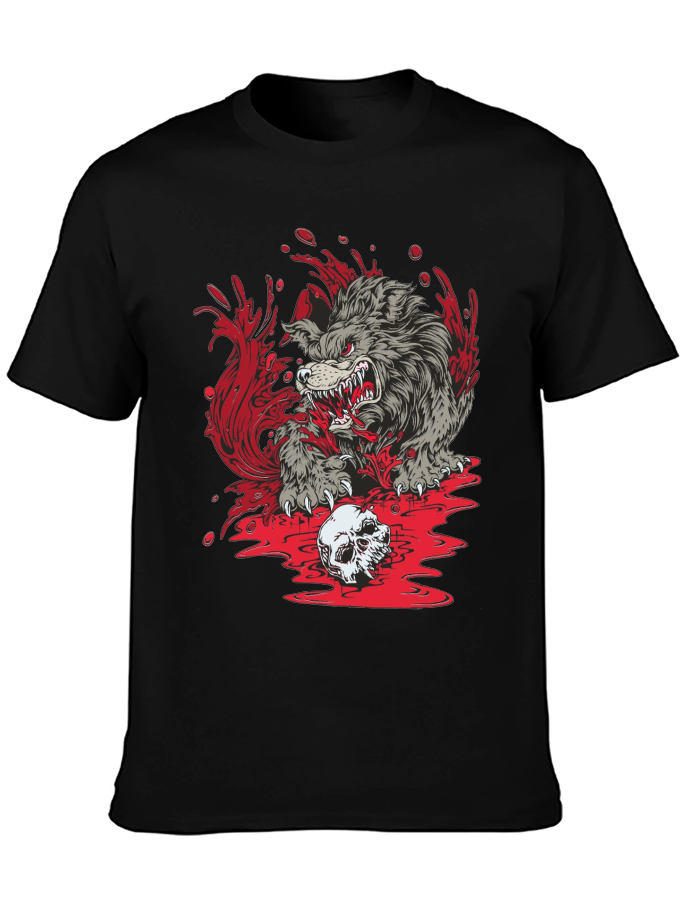 Black Wolf Skull Graphic Print Tee view 3
