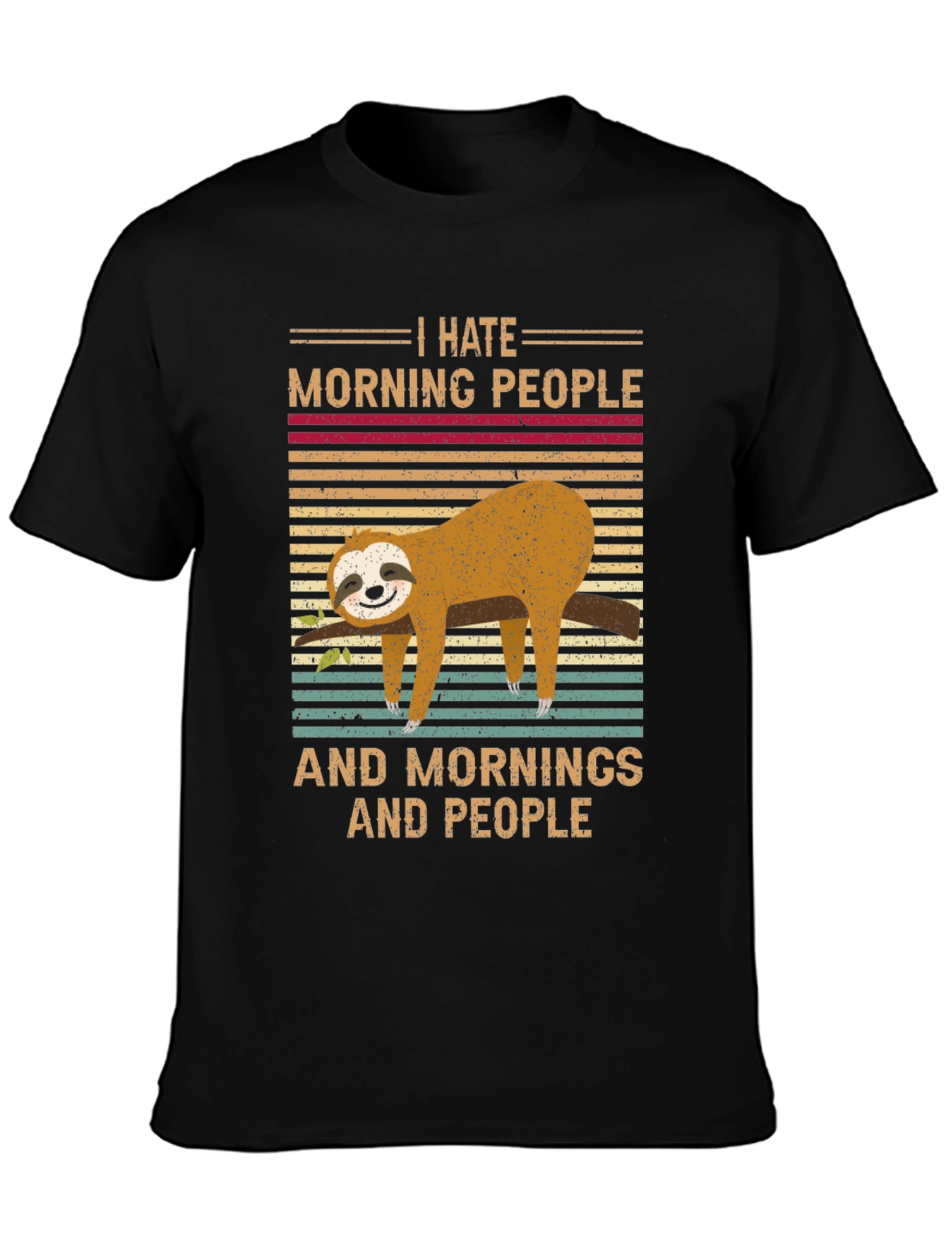 Black I Hate Morning People Sloth T-Shirt view 3
