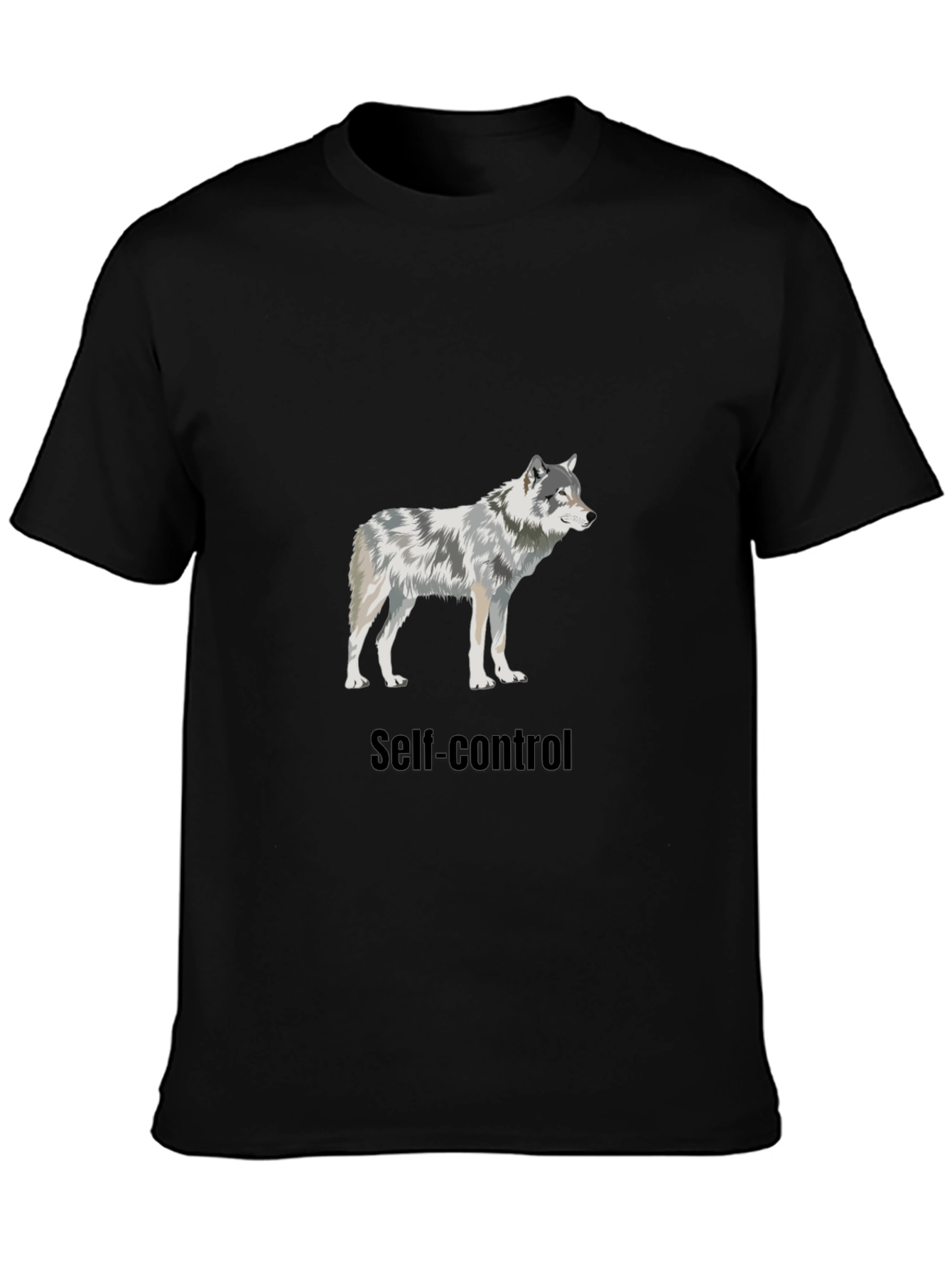 Black Self-Control Wolf Graphic T-Shirt view 3