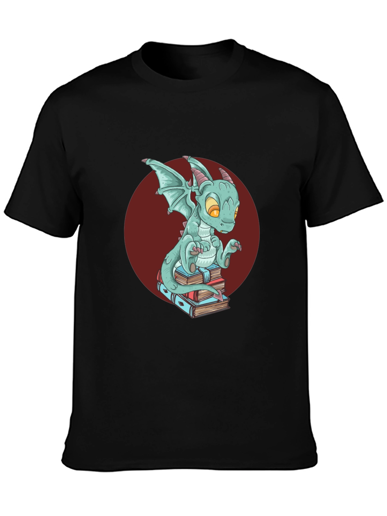 Black Dragon on Books T-Shirt - Black Graphic Tee view 3