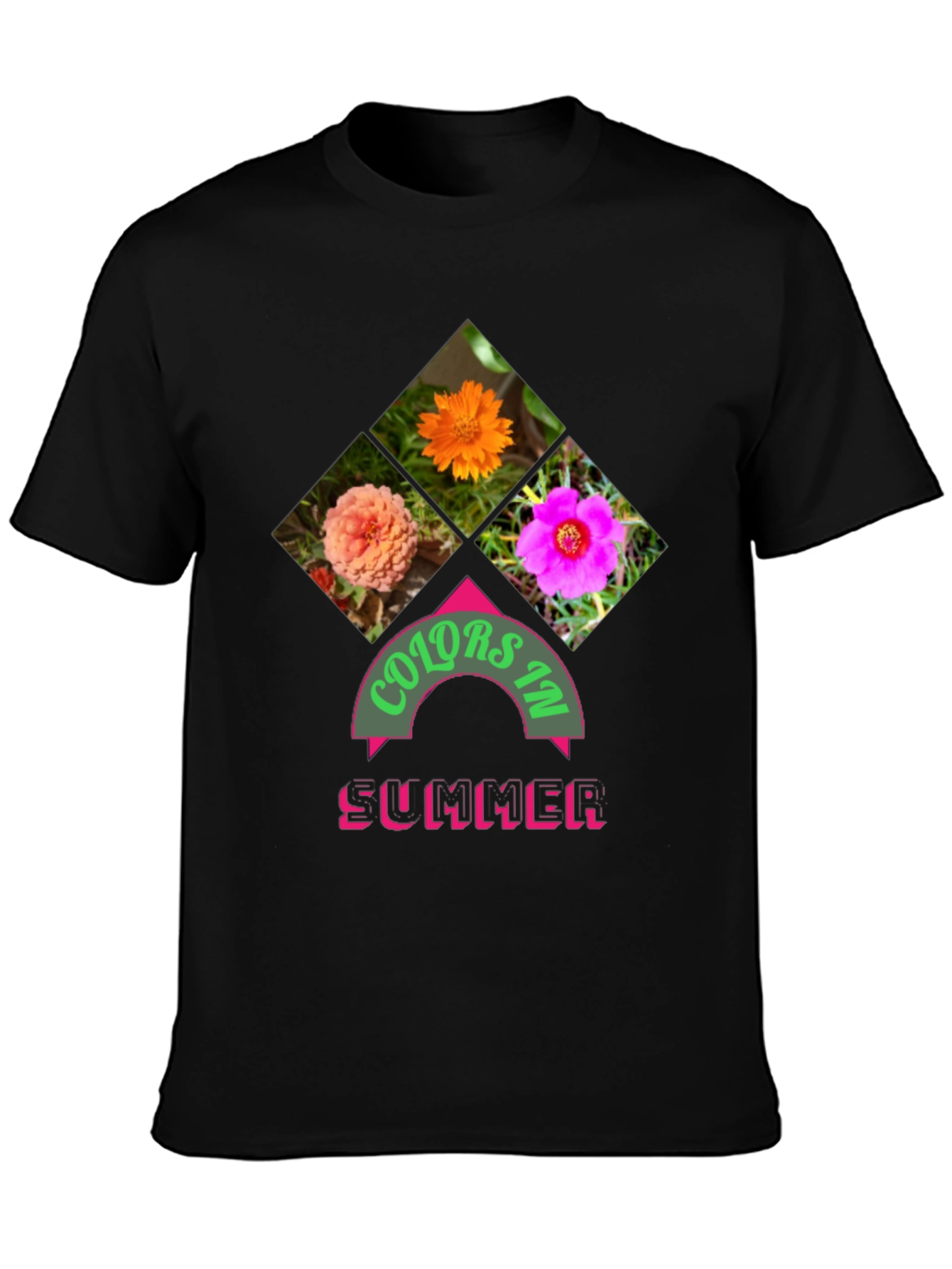 Black Colors in Summer Graphic Tee - Trendy Floral Design view 3