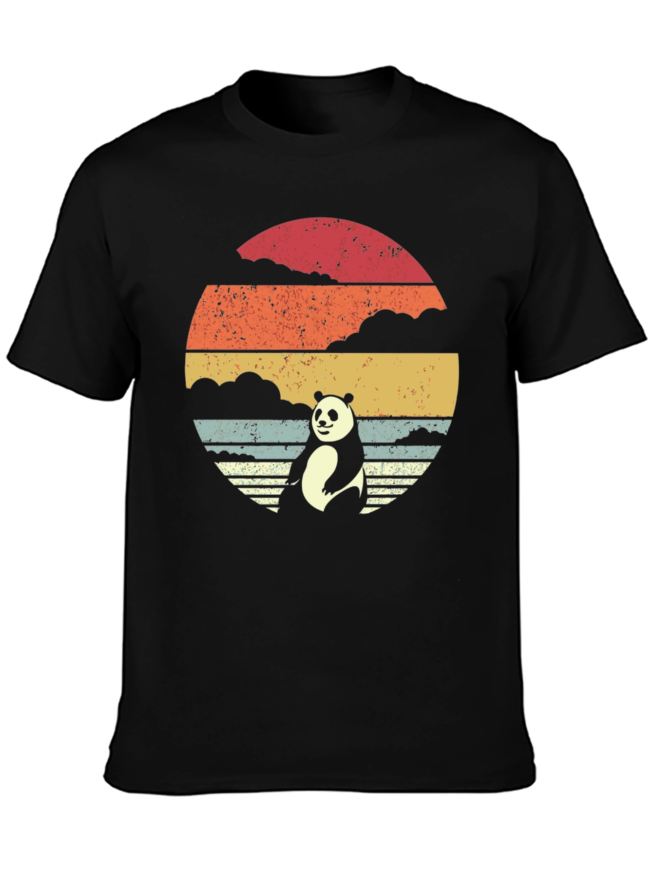 Black Panda Sunset Graphic Tee - Retro Style Black T-Shirt view 3