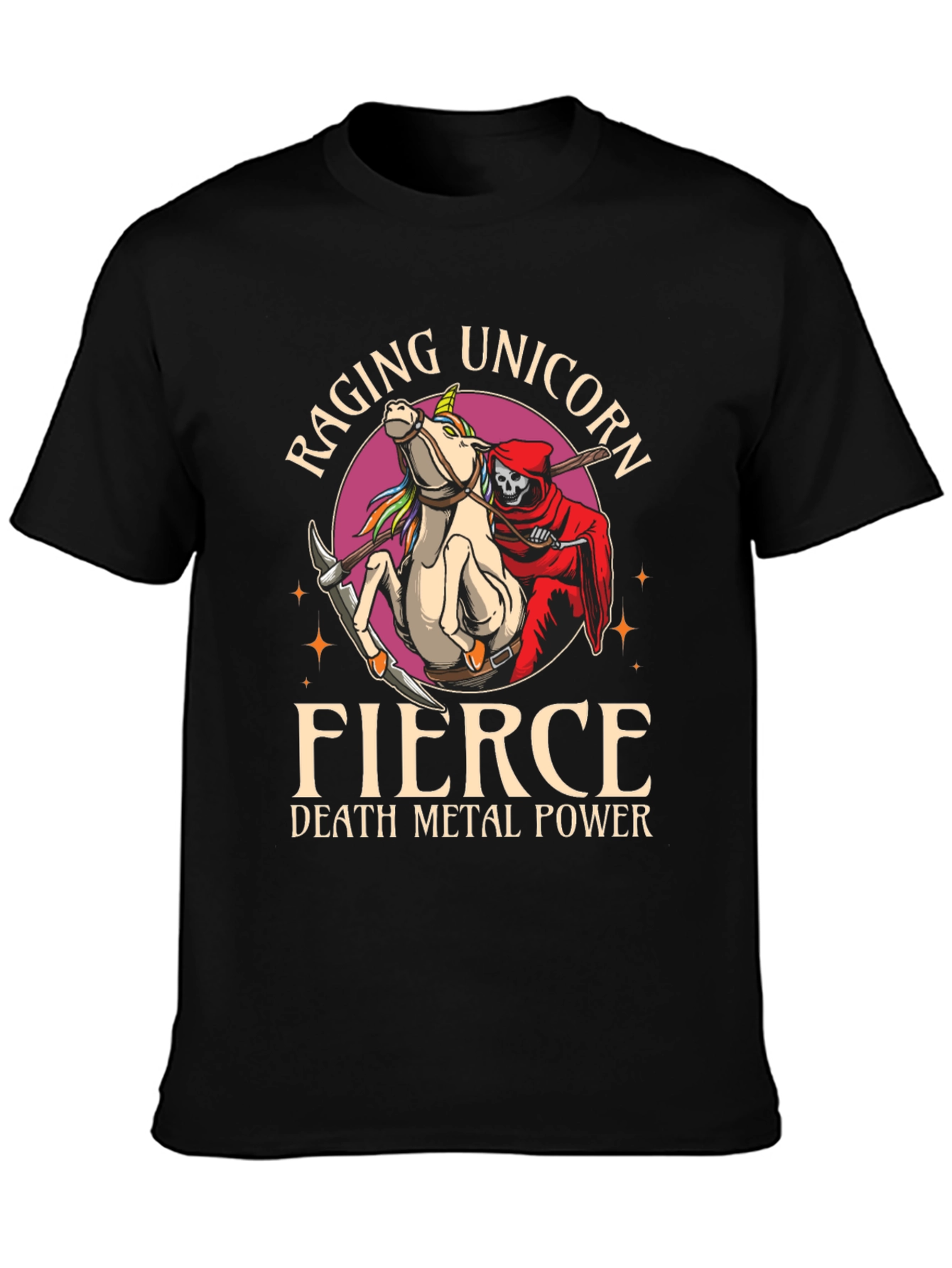 Black Raging Unicorn Fierce Death Metal Power Graphic T-Shirt view 3