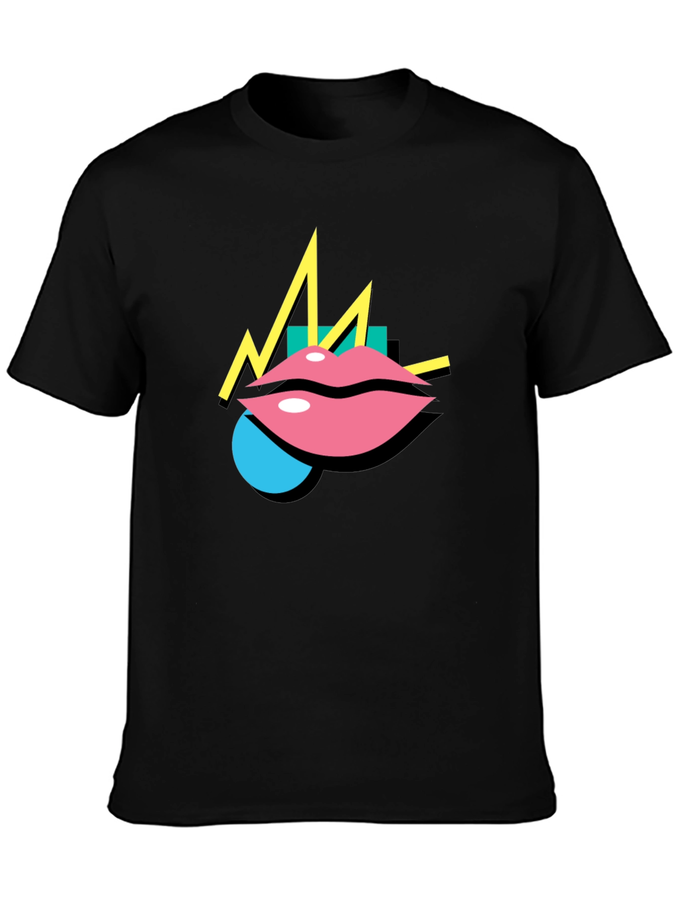 Black Retro Lips Graphic Black T-Shirt view 3