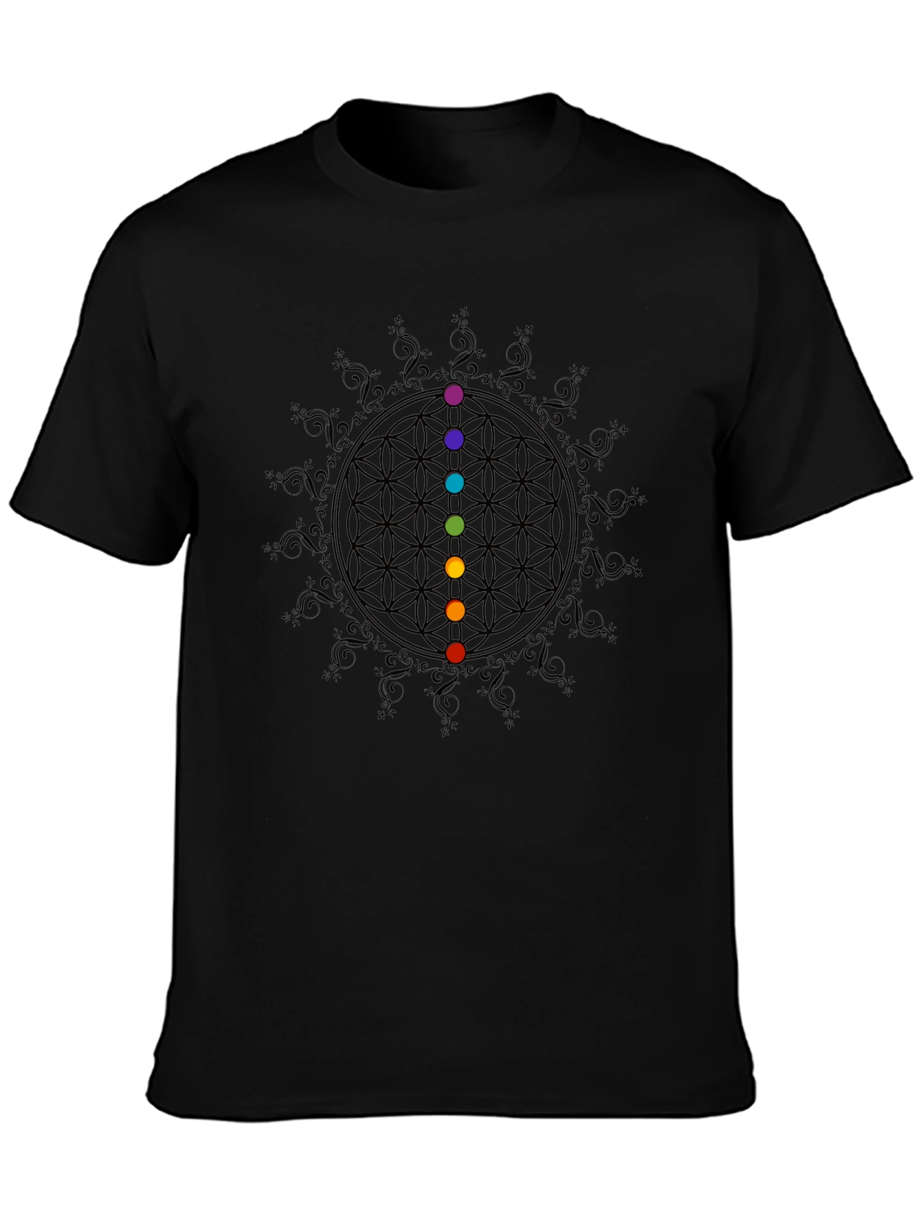 Black Chakra Flower of Life Graphic Tee - Black view 3