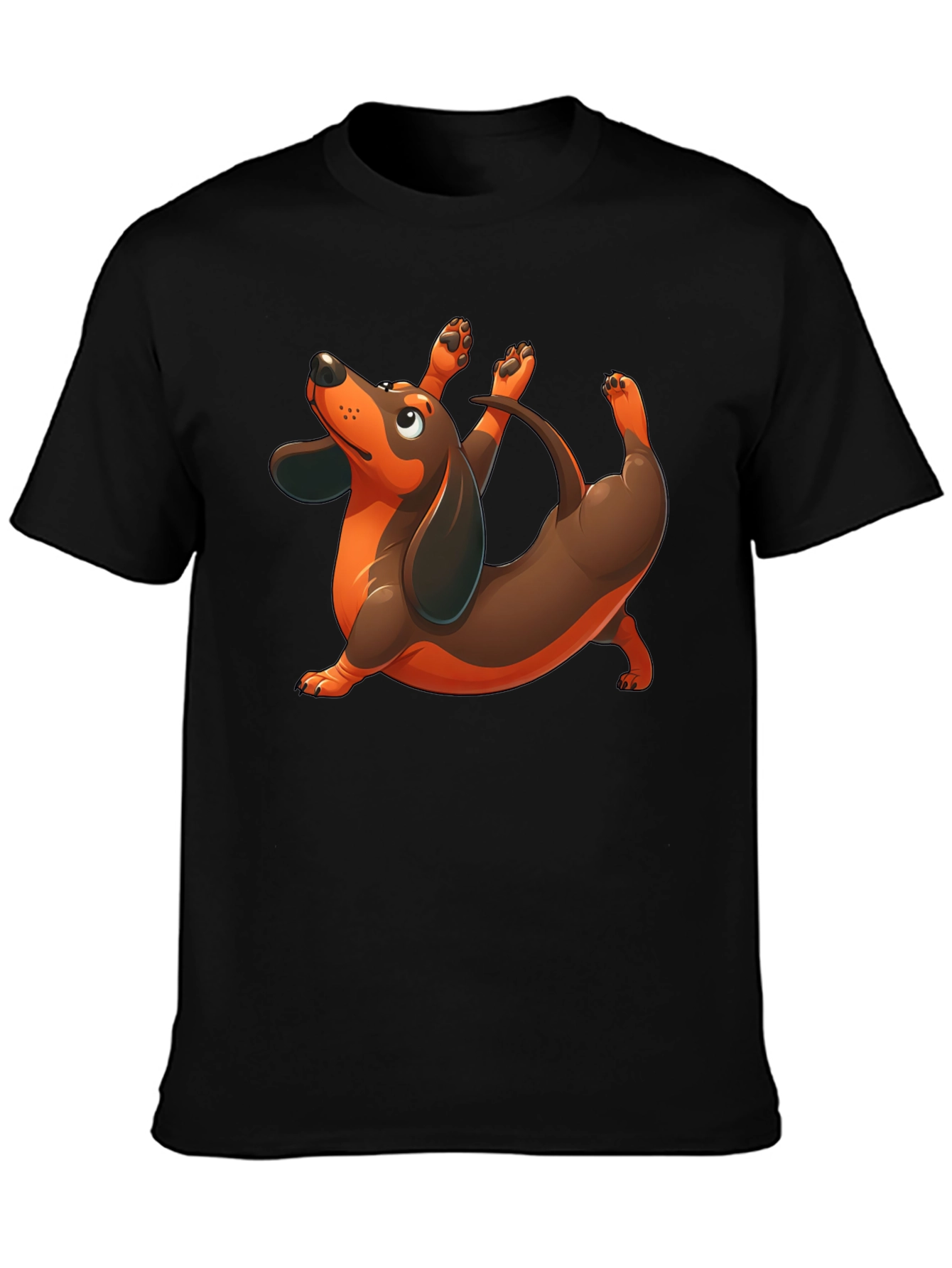 Black Yoga Dachshund Black T-Shirt view 3
