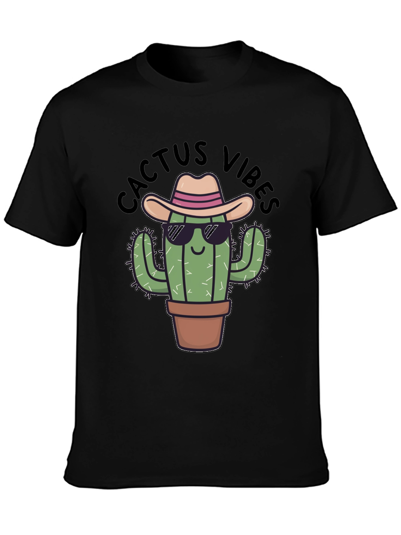 Black Cactus Vibes Tee: Cool Desert Humor view 3