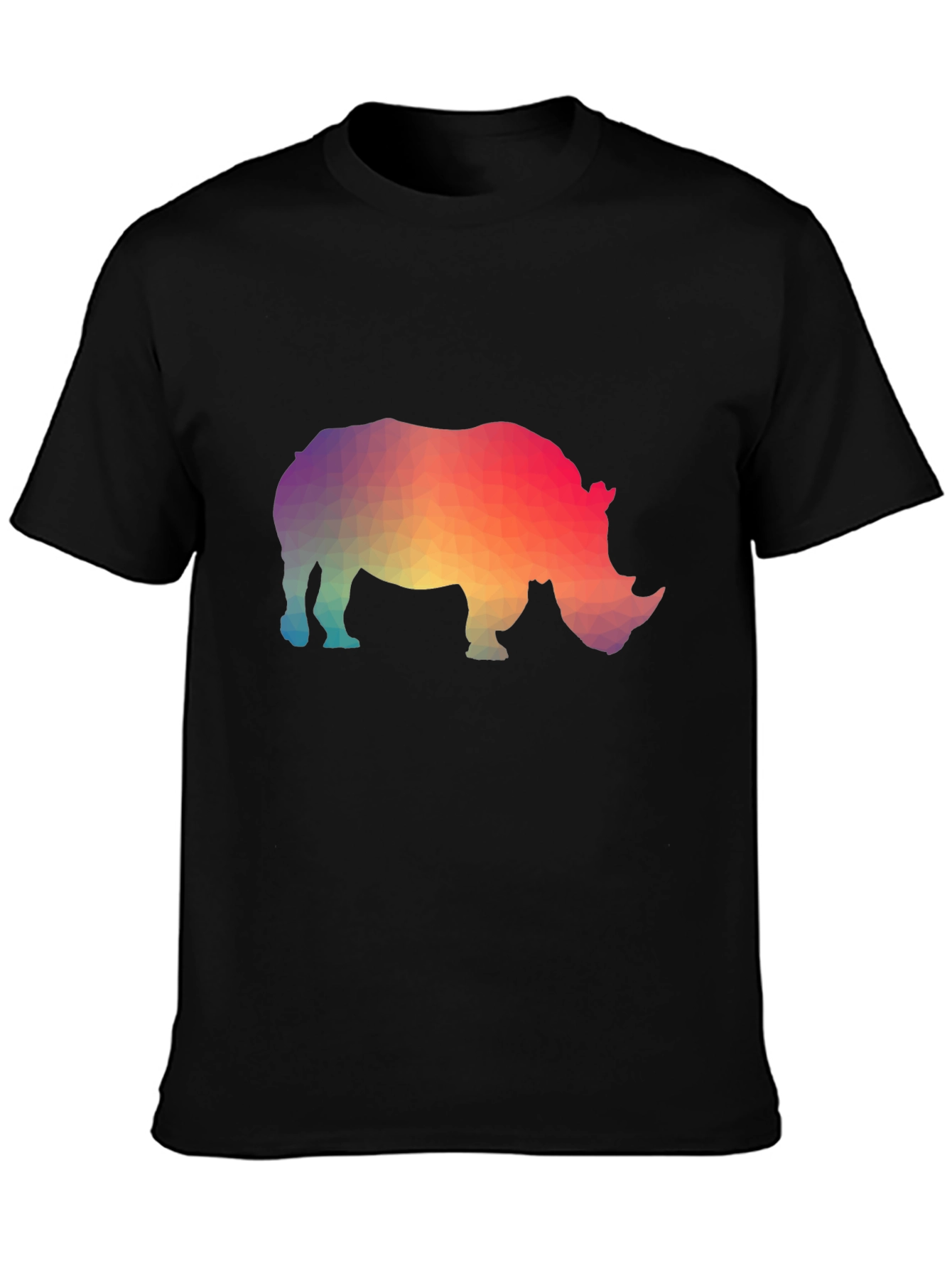 Black Geometric Rhino Graphic T-Shirt - Trendy Animal Tee view 3