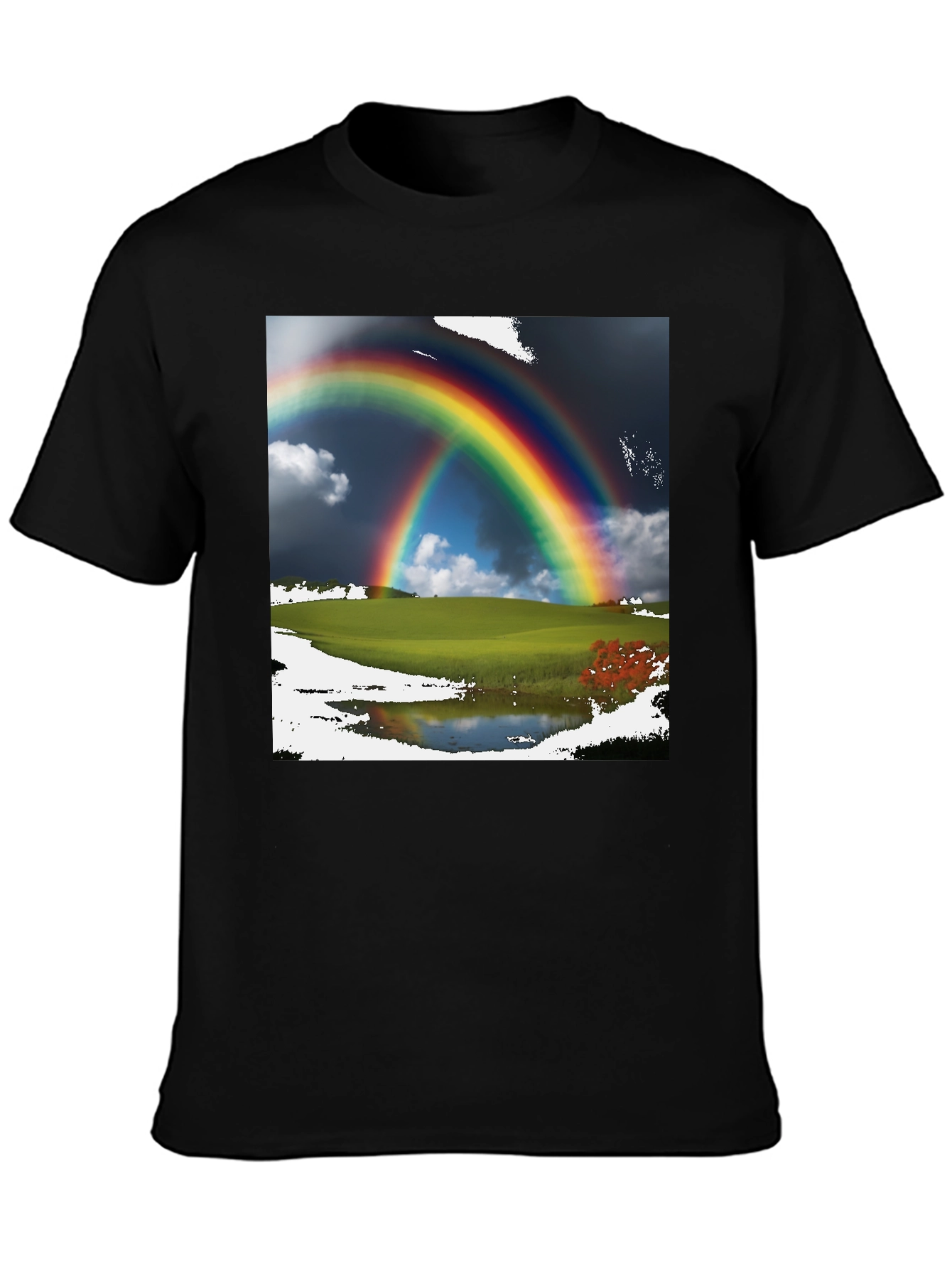 Black Rainbow Scene Black T-Shirt view 3