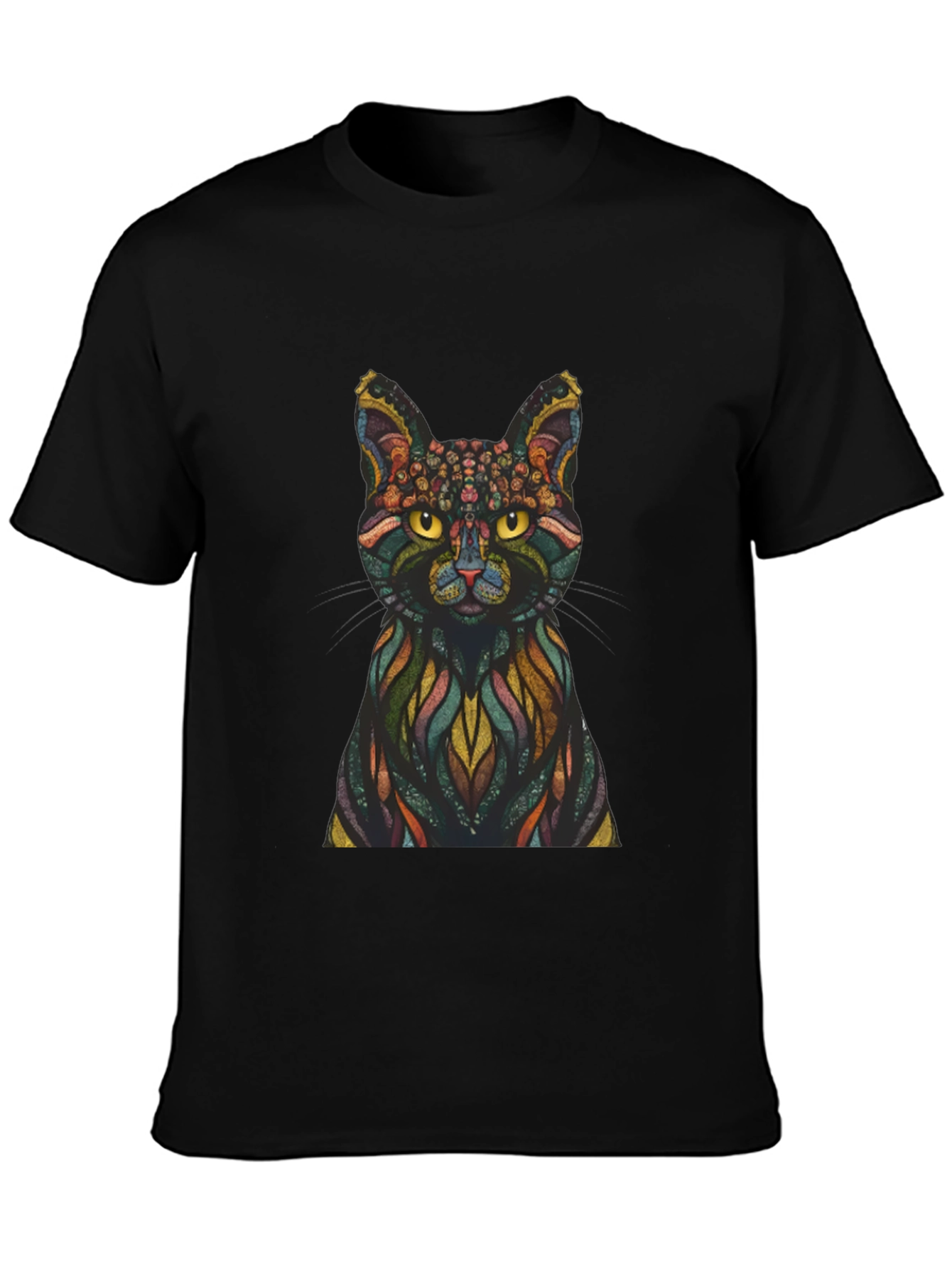 Black Abstract Cat Graphic Print T-Shirt view 3