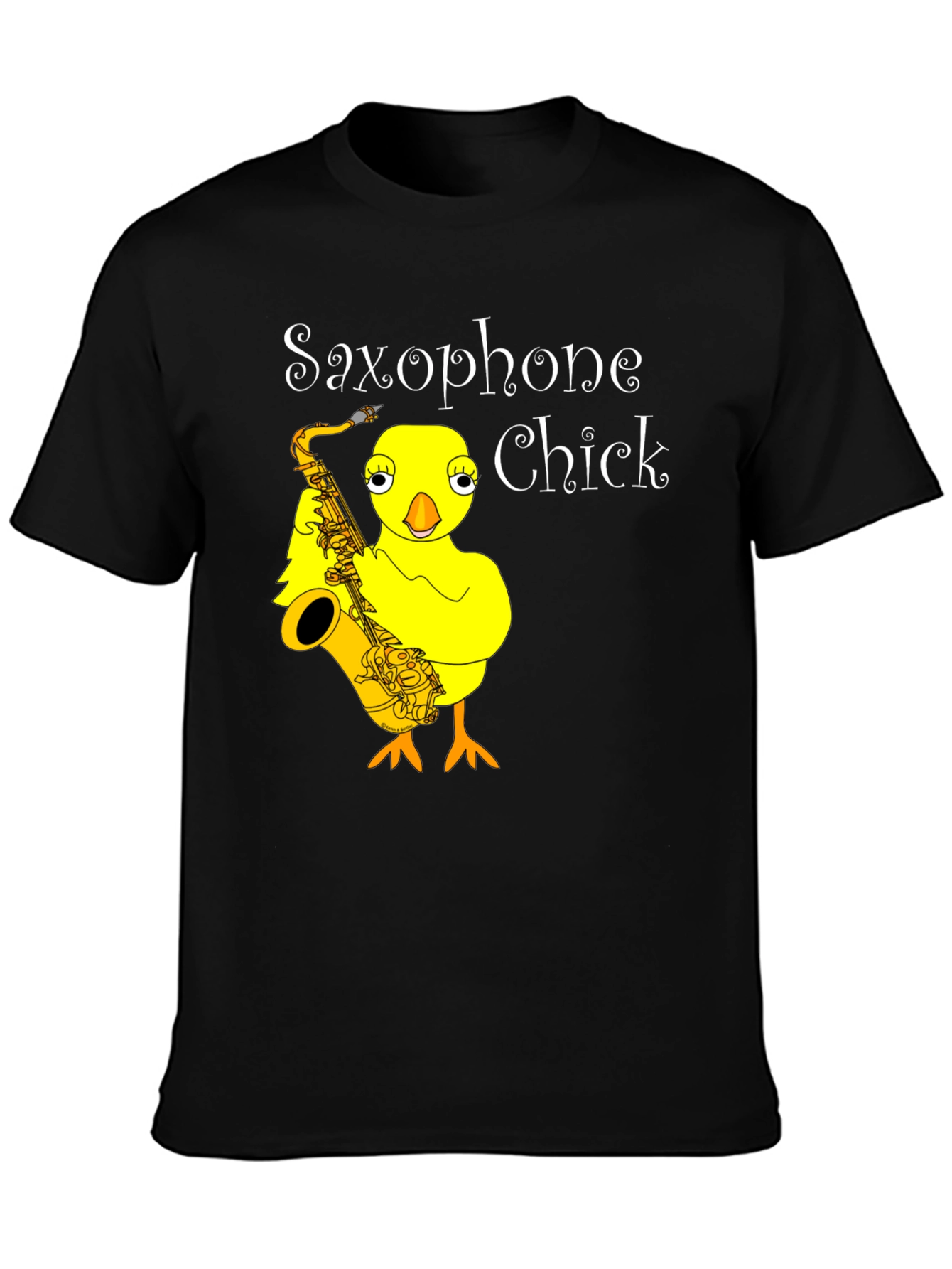 Black Saxophone Chick Graphic Tee - Unisex Black T-Shirt view 3
