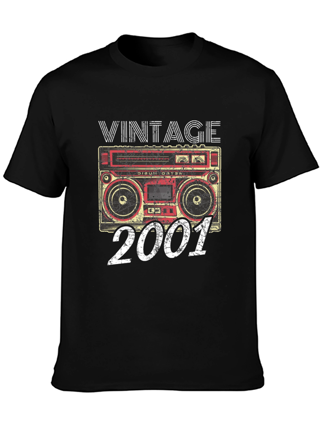 Black Vintage 2001 Boombox Graphic Tee - Birthday Gift view 3