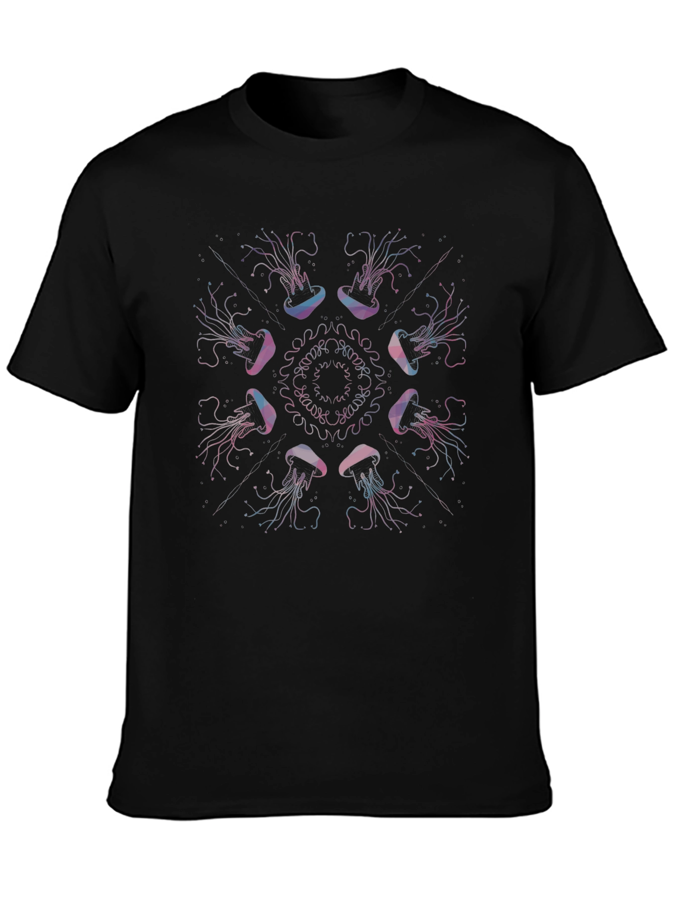 Black Jellyfish Mandala Graphic Print Black Tee view 3