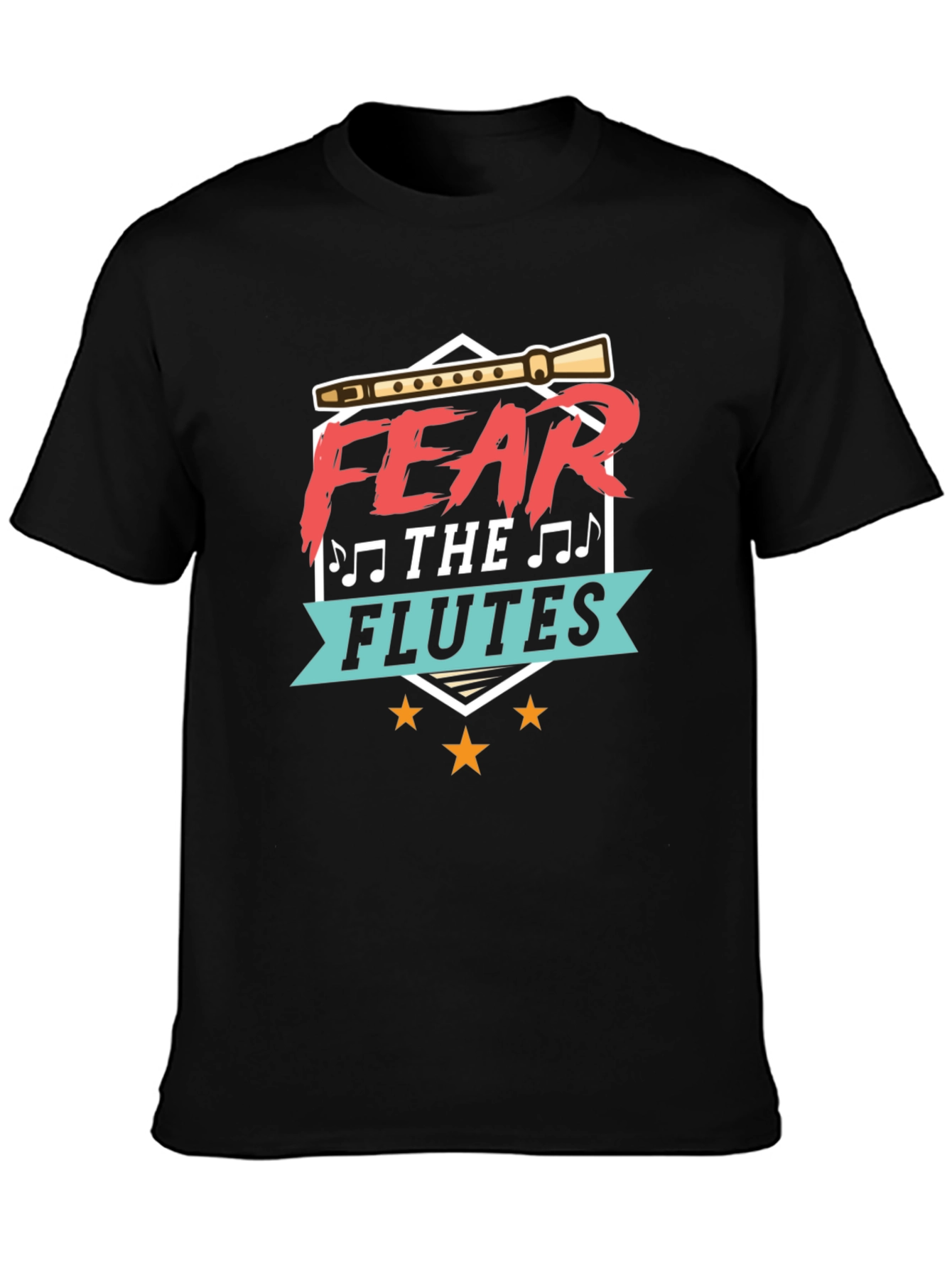 Black Fear The Flutes Funny Music T-Shirt view 3