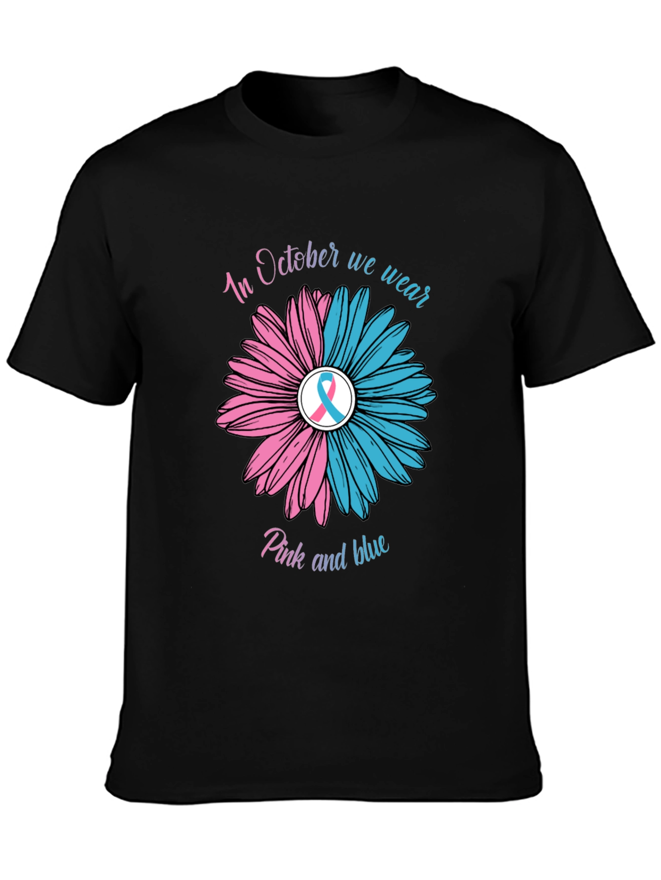 Black October Pink and Blue Awareness T-Shirt view 3