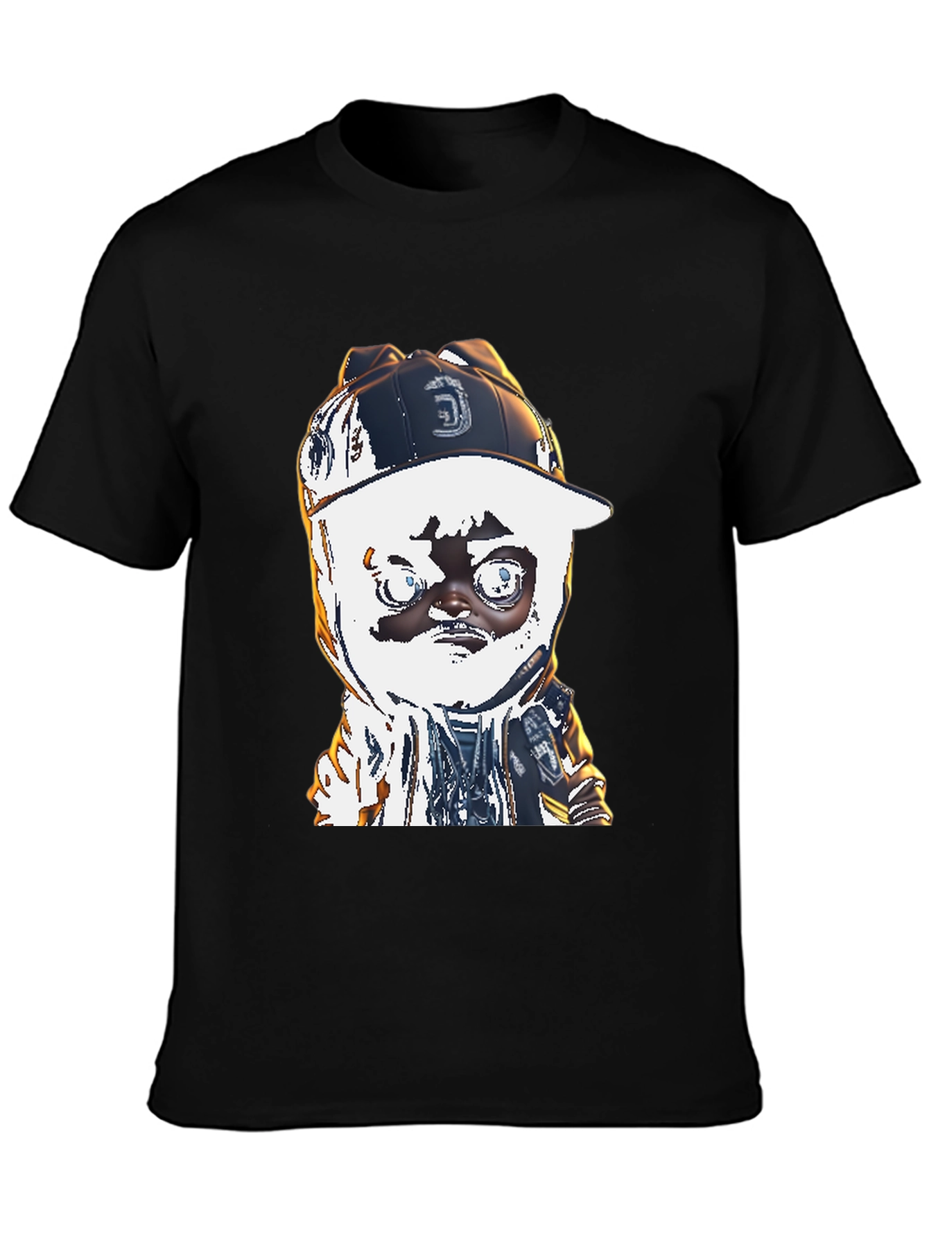 Black Cartoon Character Black T-Shirt view 3