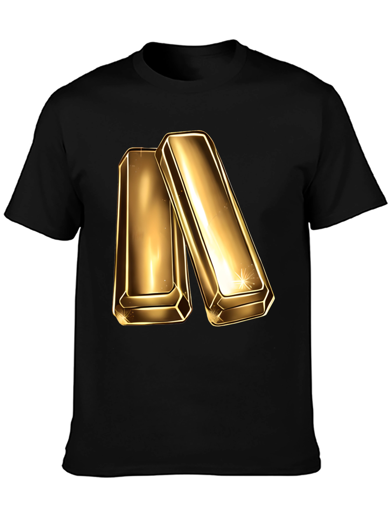 Black Gold Bar Graphic Tee - Shiny Ingot Design T-Shirt view 3