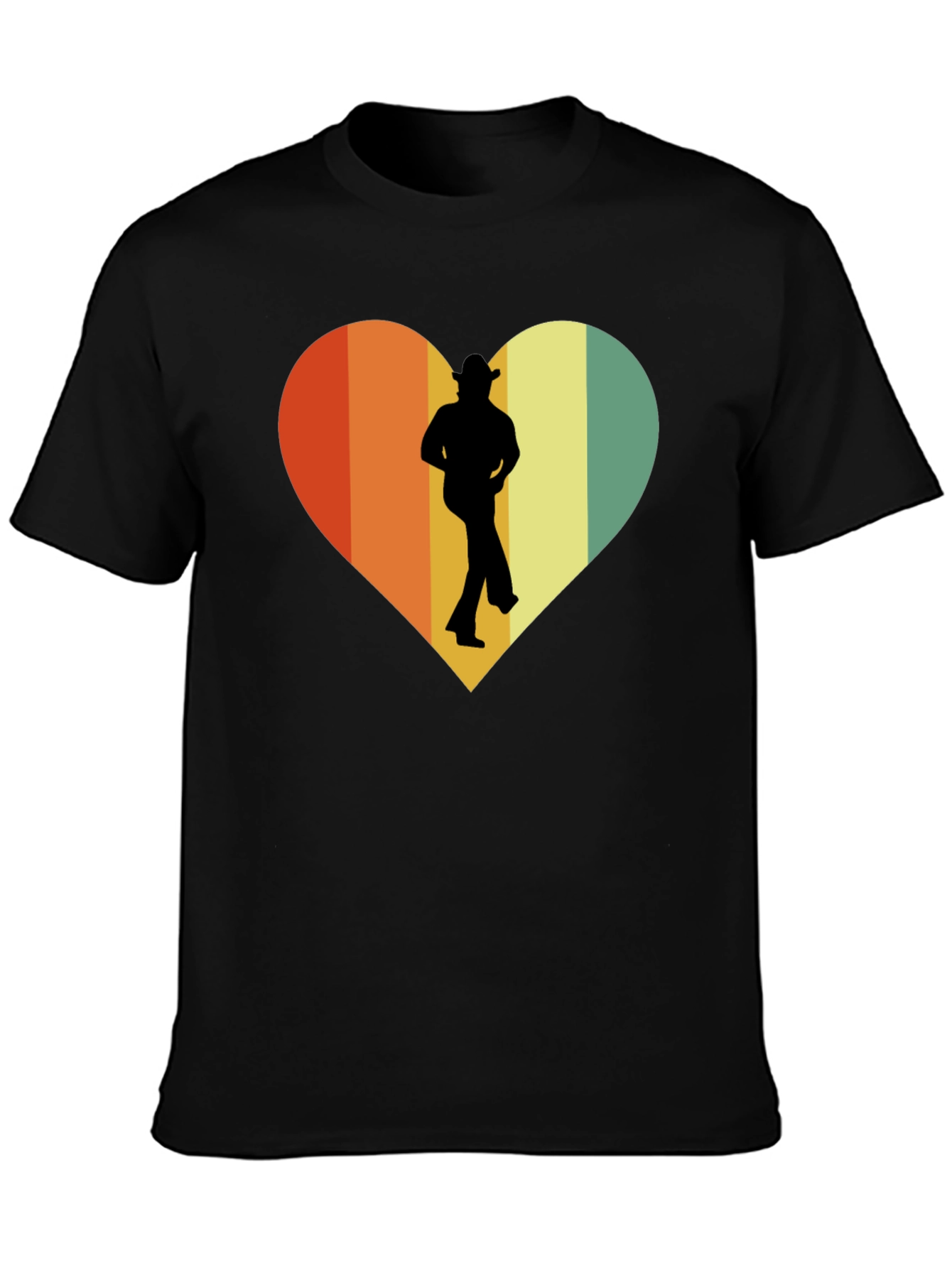 Black Retro Country Dance Heart Graphic T-Shirt view 3