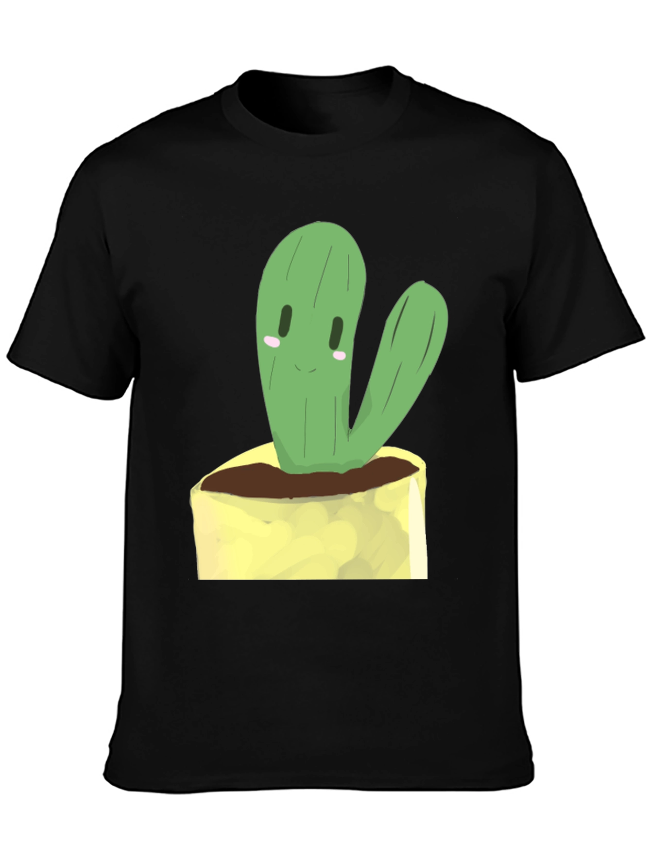 Black Cute Cactus Graphic Tee - Black Cotton T-Shirt view 3
