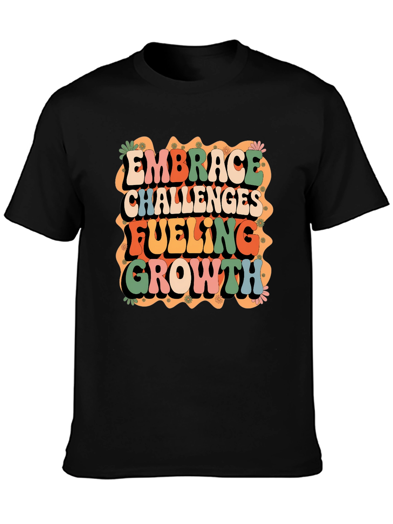 Black Retro Embrace Challenges Graphic Tee view 3