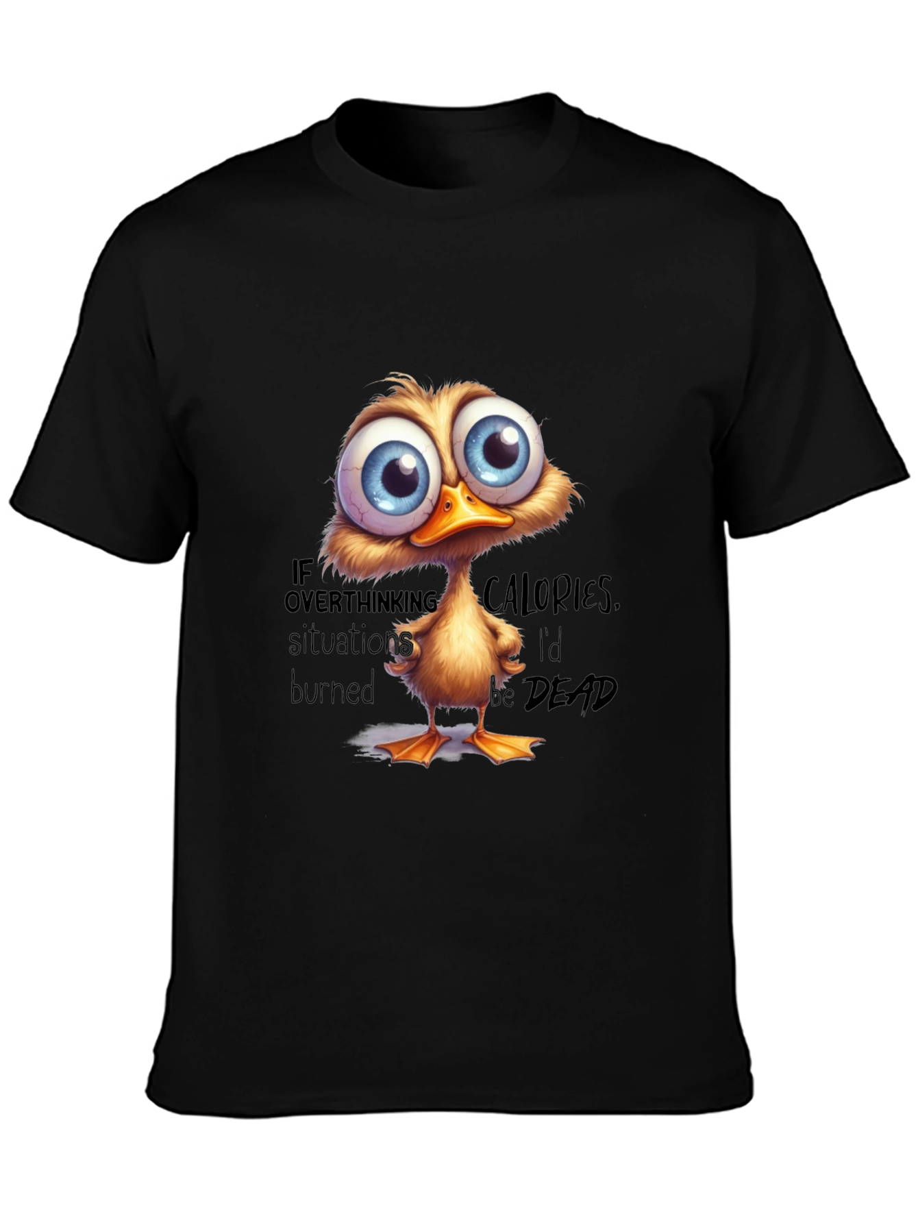 Black Funny Duck T-Shirt: If Overthinking Burned Calories view 3