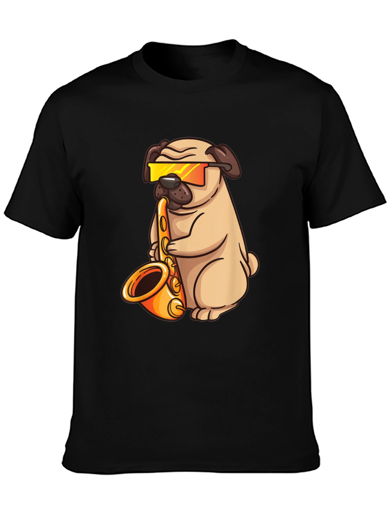 Black Saxophone Pug T-Shirt - Cool Dog Graphic Tee view 3