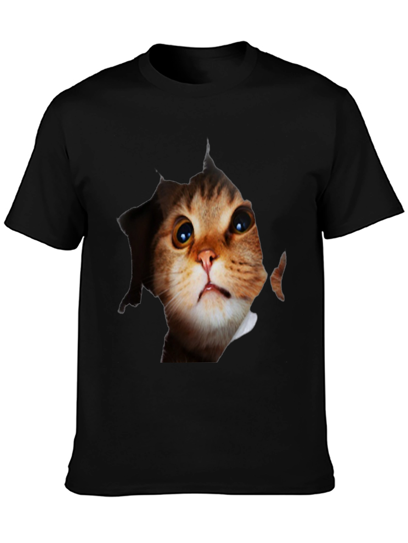 Black 3D Cat Peeking Out Black T-Shirt view 3