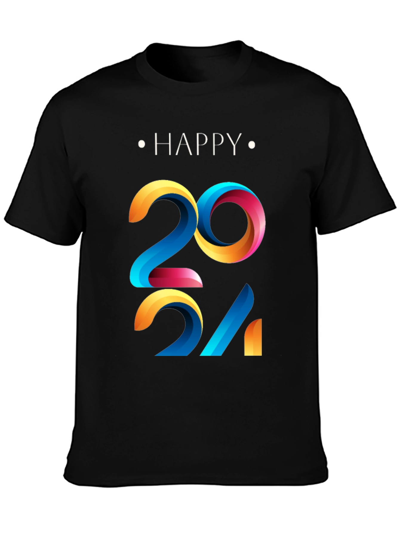 Black Happy 2024 Graphic Print Black T-Shirt view 3