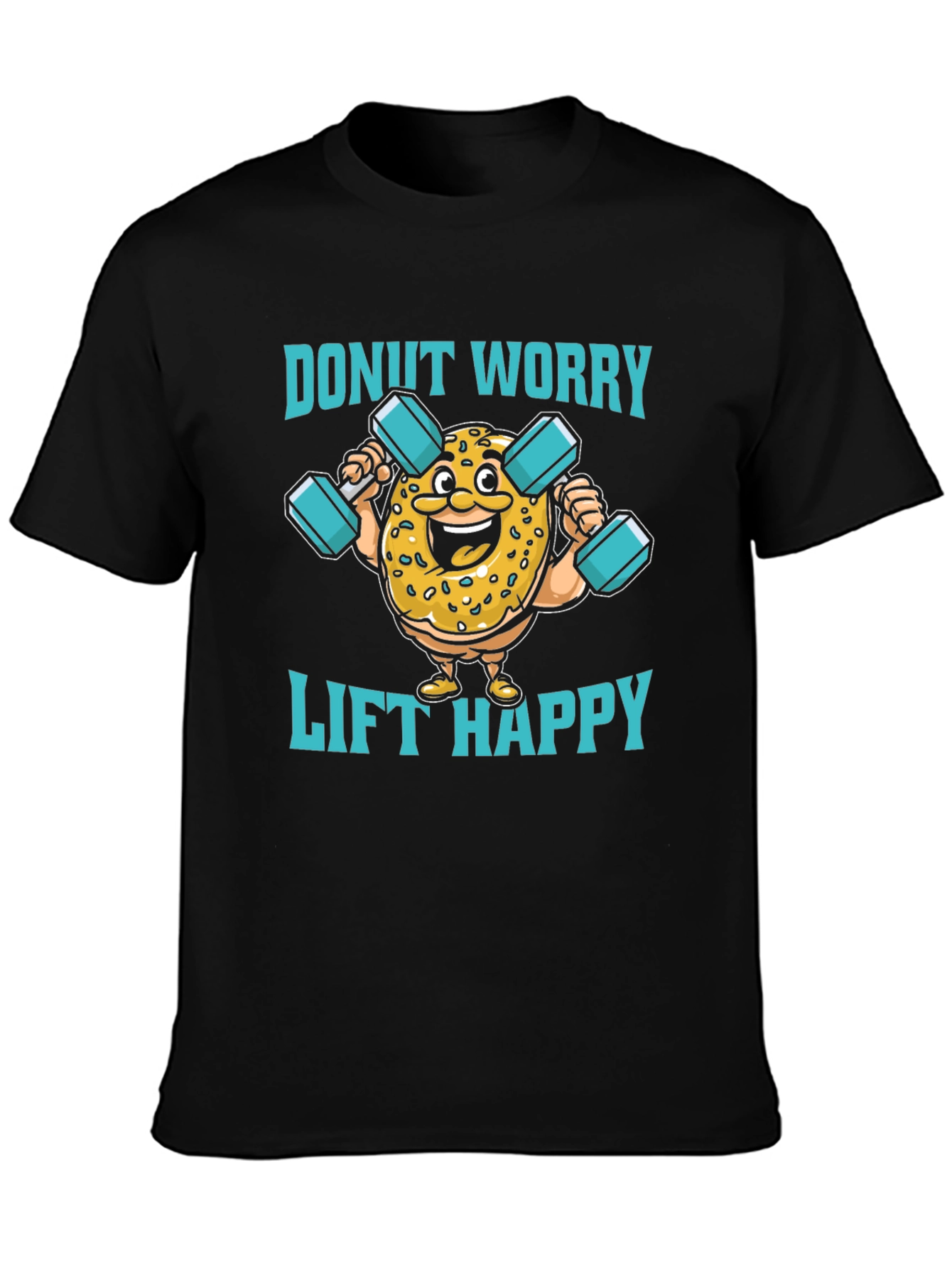 Black Donut Worry Lift Happy Black Graphic T-Shirt view 3