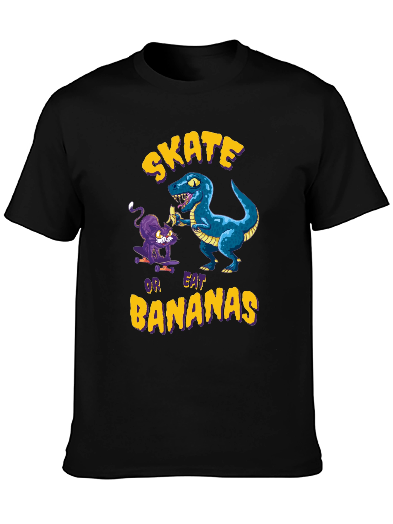 Black Skate or Eat Bananas Graphic Tee - Quirky Novelty T-Shirt view 3