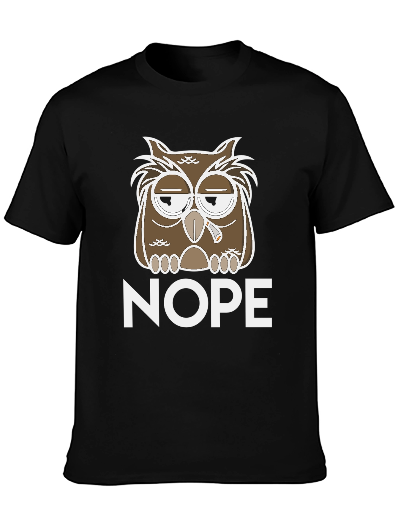 Black Nope Owl Graphic Tee - Funny Casual T-Shirt view 3