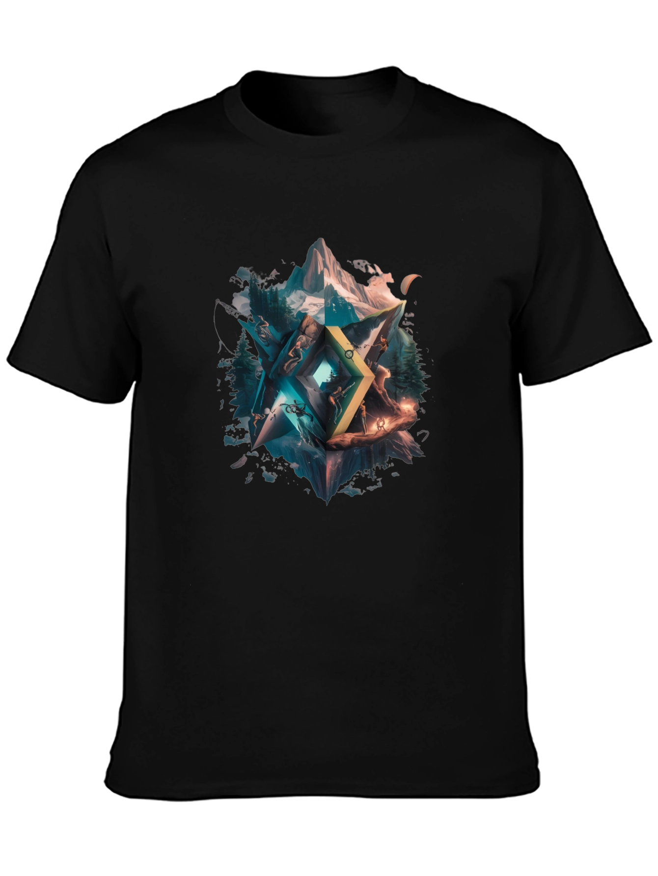 Black Geometric Nature T-Shirt - Unisex Design view 3