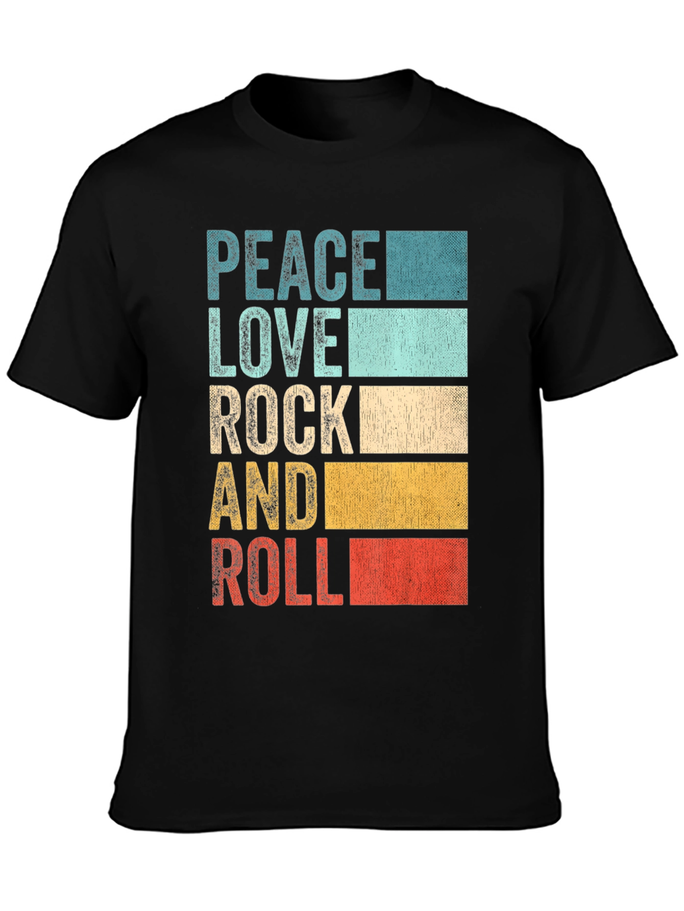 Black Retro Peace Love Rock & Roll Graphic T-Shirt view 3