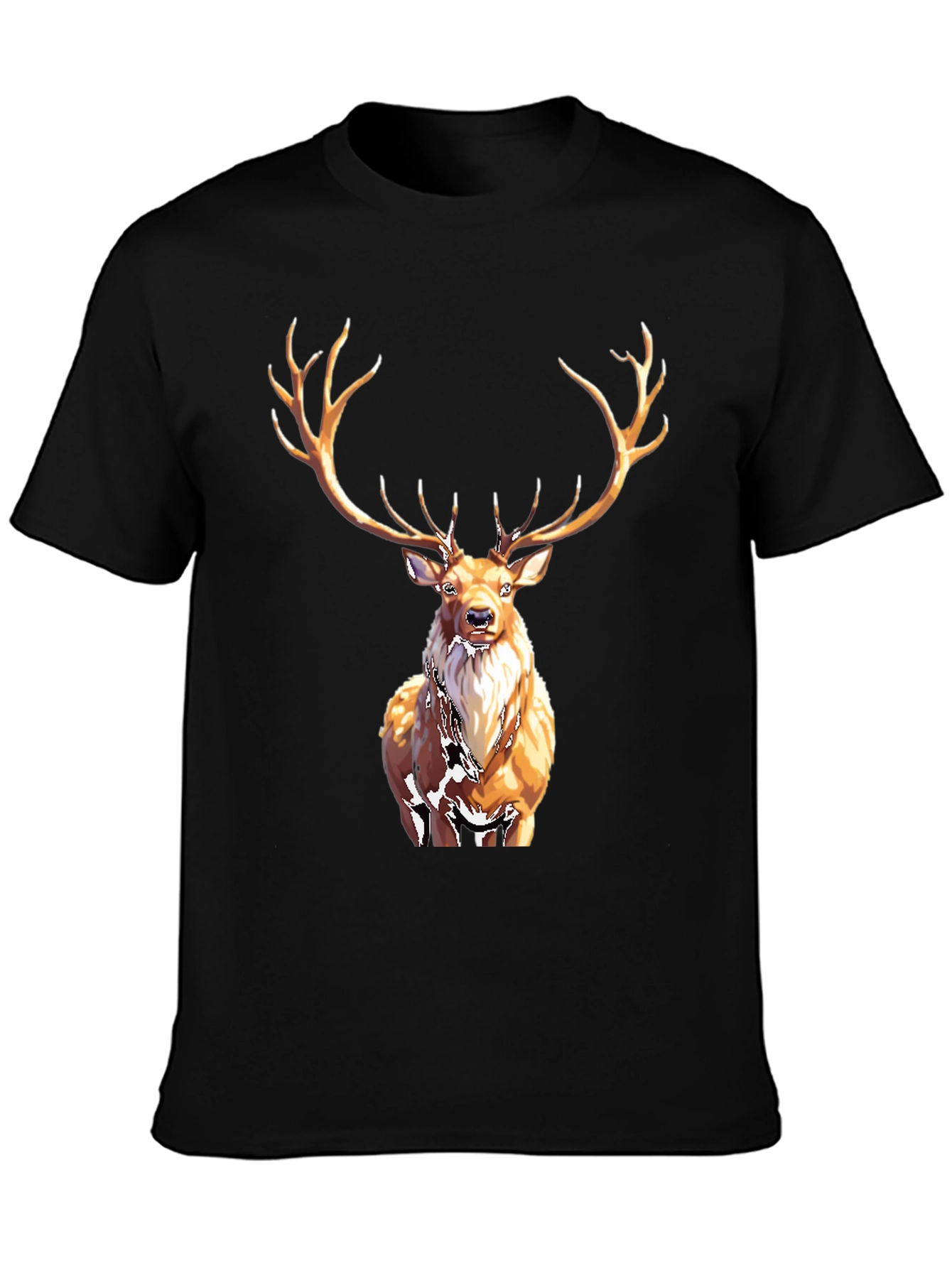Black Majestic Deer Graphic Tee - Black Cotton T-Shirt view 3