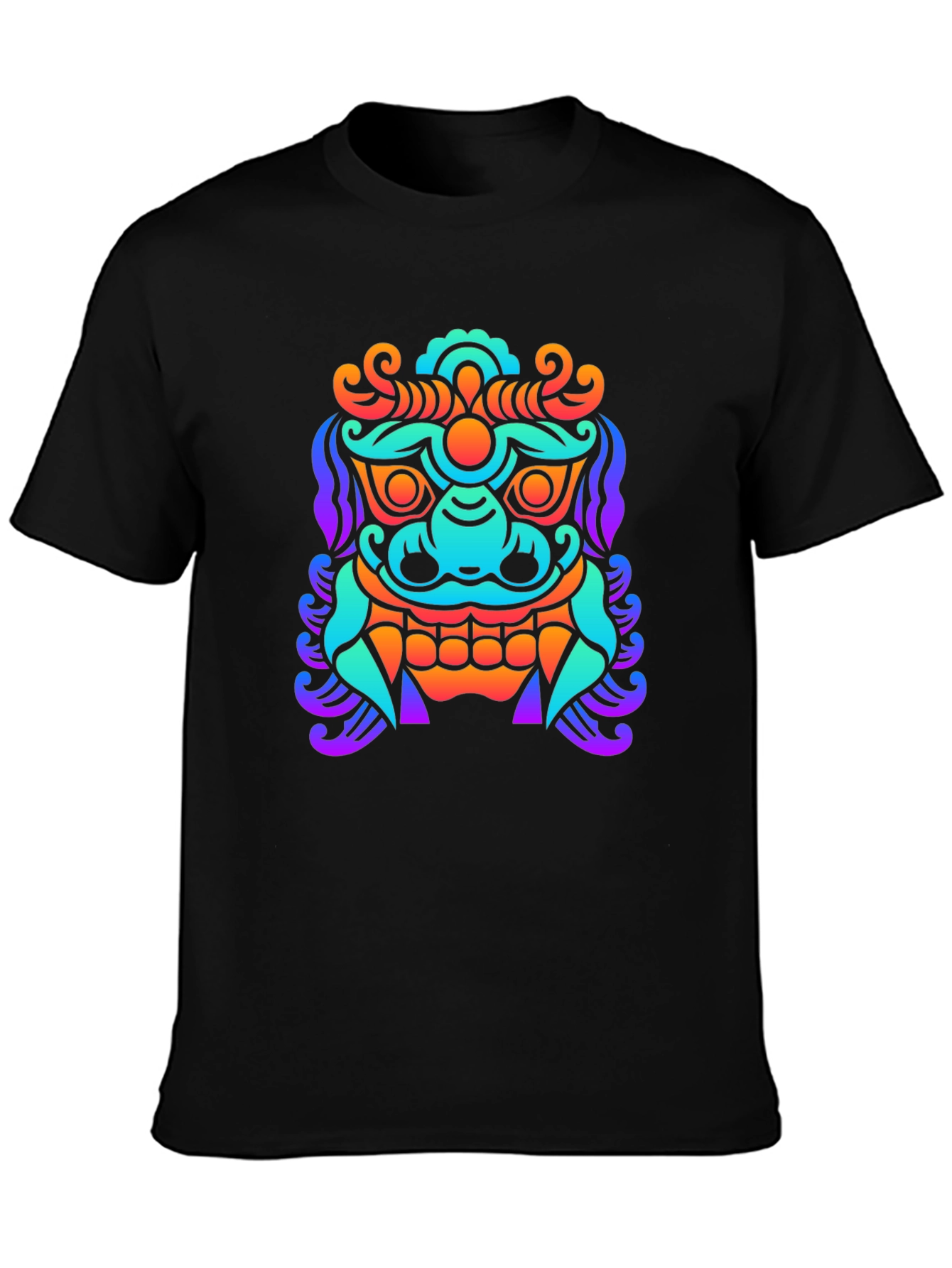 Black Colorful Graphic Tee - Asian Dragon Print view 3
