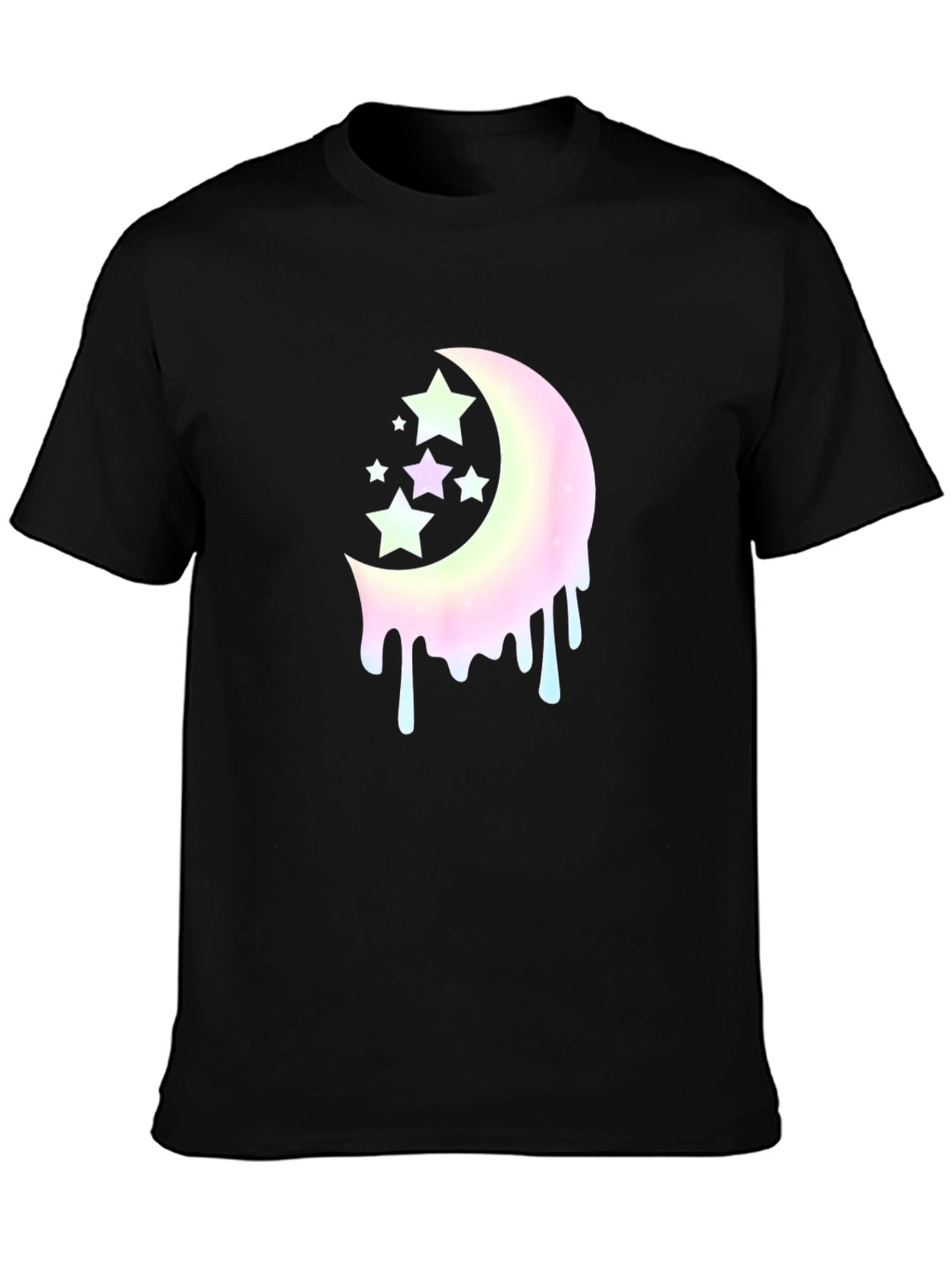 Black Moon Stars Drip Graphic Tee - Black Cotton Blend T-Shirt view 3