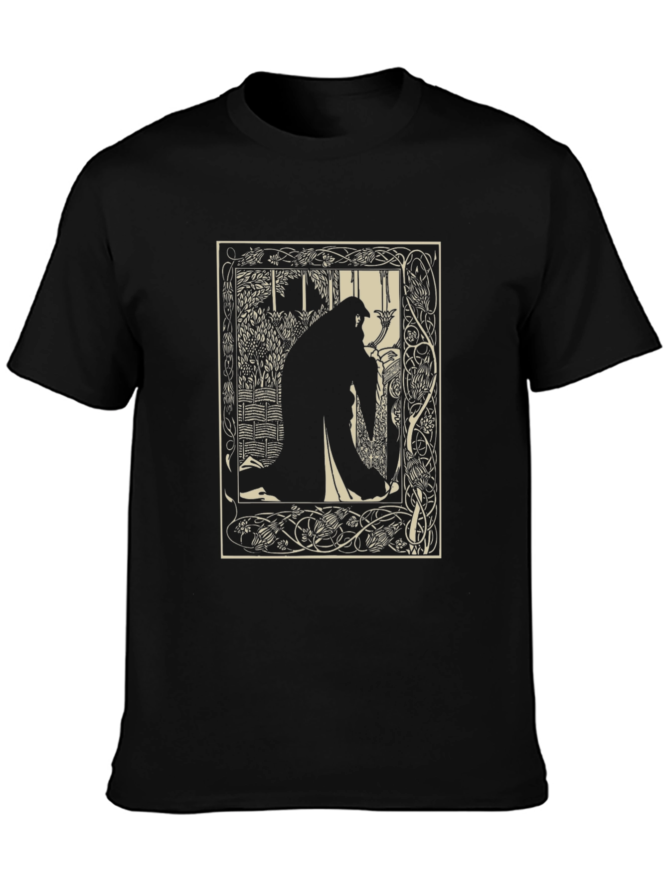 Black Art Nouveau Silhouette T-Shirt view 3