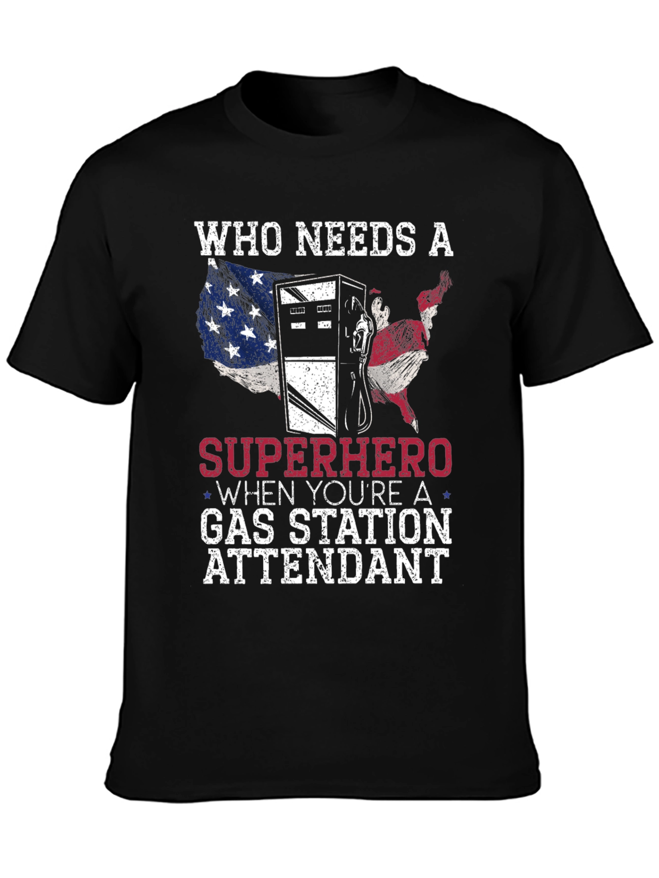 Black Gas Station Attendant Superhero Graphic T-Shirt view 3